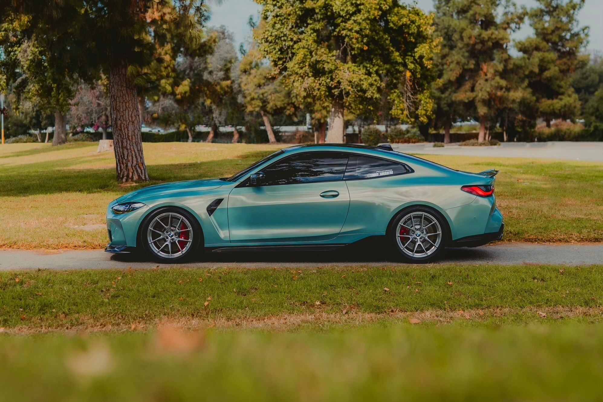 Green BMW G82 Coupe M4 with 19" VS-5RS Apex wheels in Brushed Clear