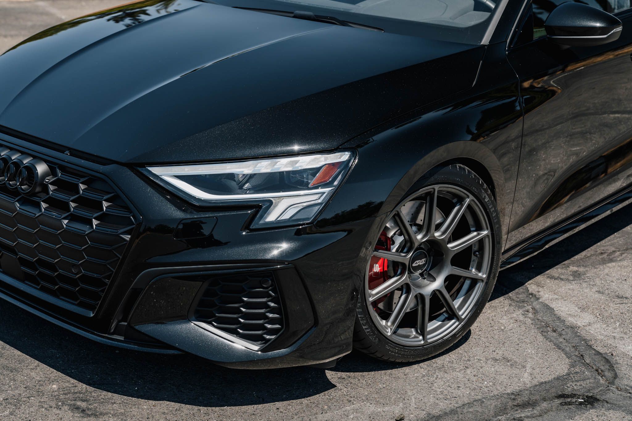 Black Audi 8Y S3 with 18" SM-10 Apex wheels in Anthracite