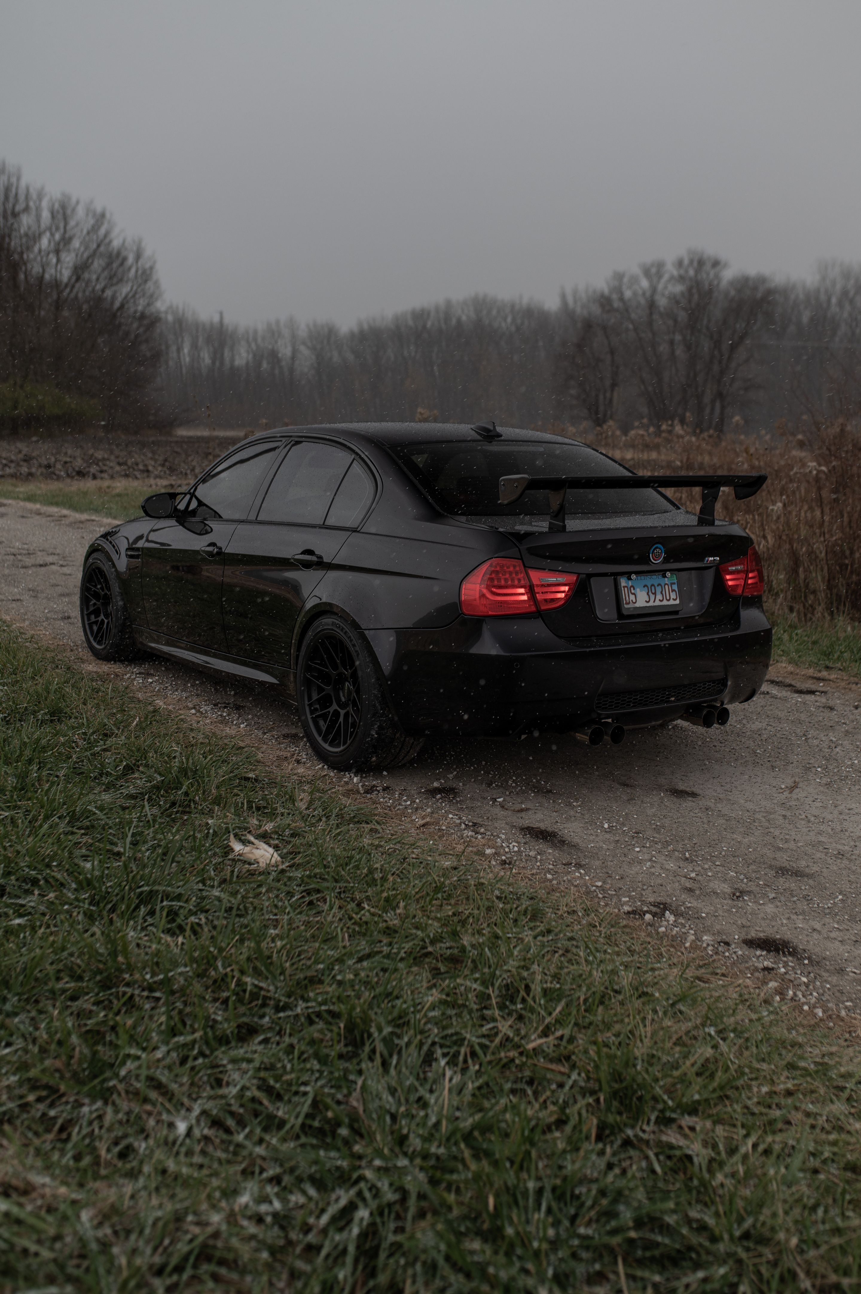 Black BMW E90 Sedan M3 with 18" ARC-8 Apex wheels in Satin Black