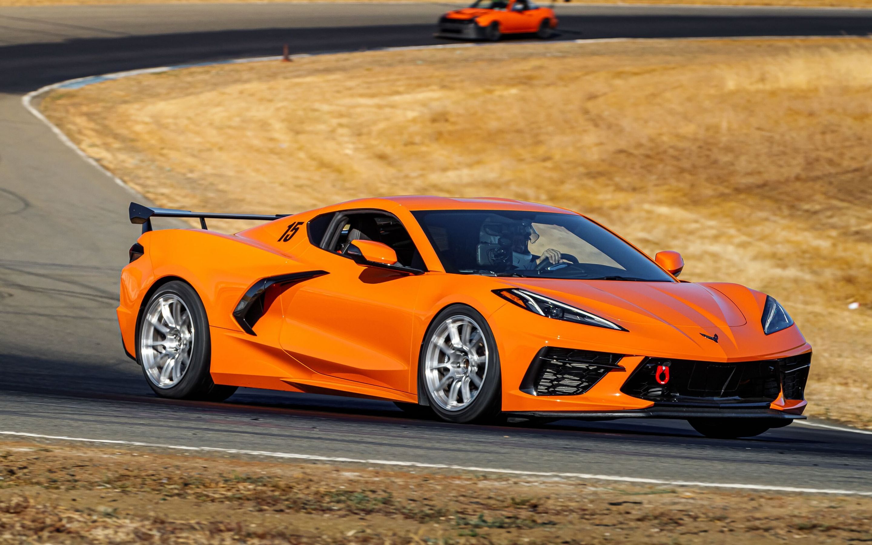 Orange Chevrolet C8 Corvette Stingray/Z51 with 18"/19" SM-10RS Apex wheels in Brushed Clear