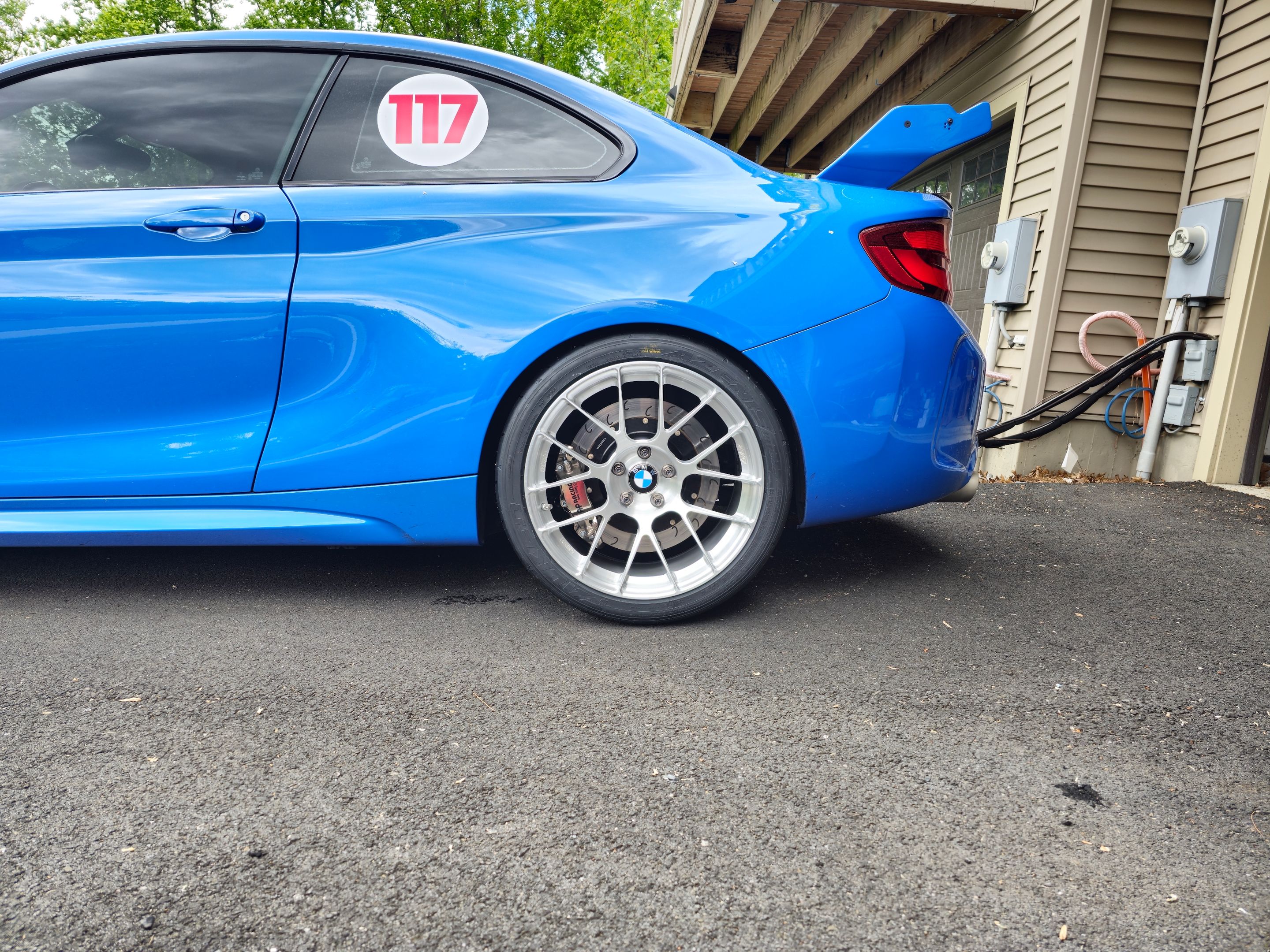 Blue BMW F87 M2 with 19" EC-7RS Apex wheels in Brushed Clear