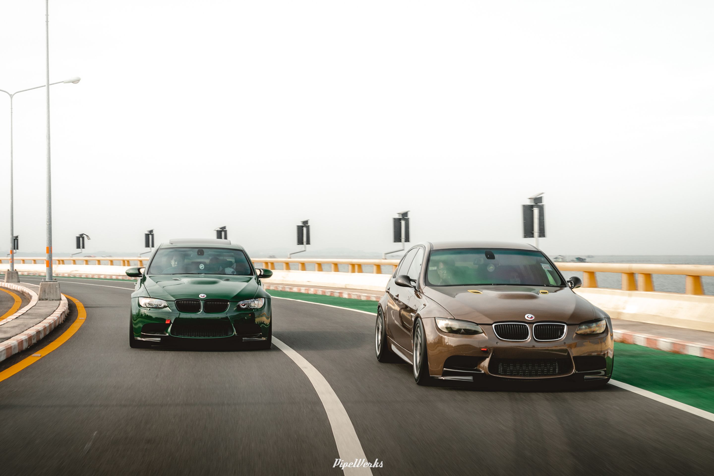 Brown BMW E90 Sedan 3 Series with 18" ARC-8 Apex wheels in Hyper Black