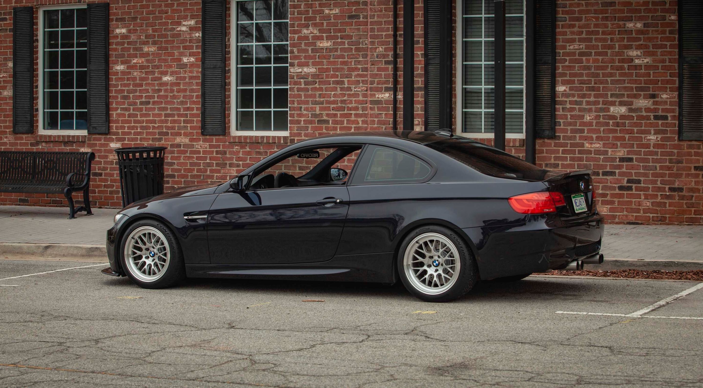 Black BMW E92 Coupe M3 with 18" ML-10RT Apex wheels in Machined Lip Brushed Clear
