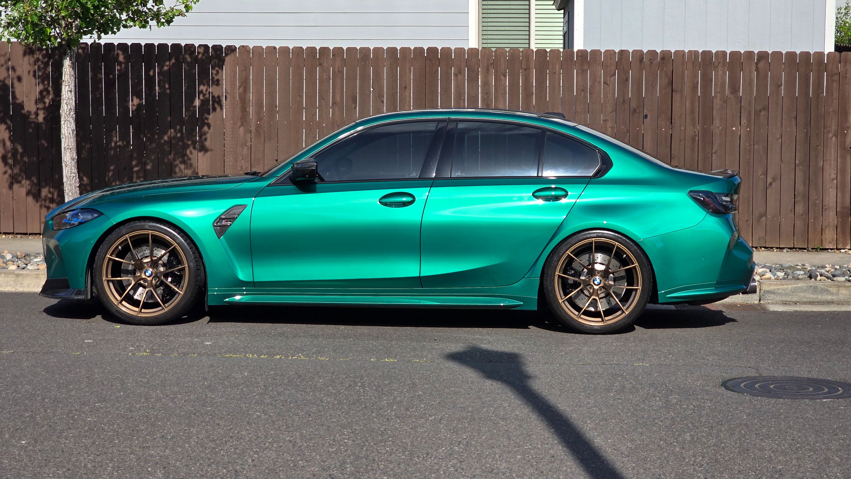 Green BMW G80 M3 with 20" VS-5RS Apex wheels in Satin Bronze