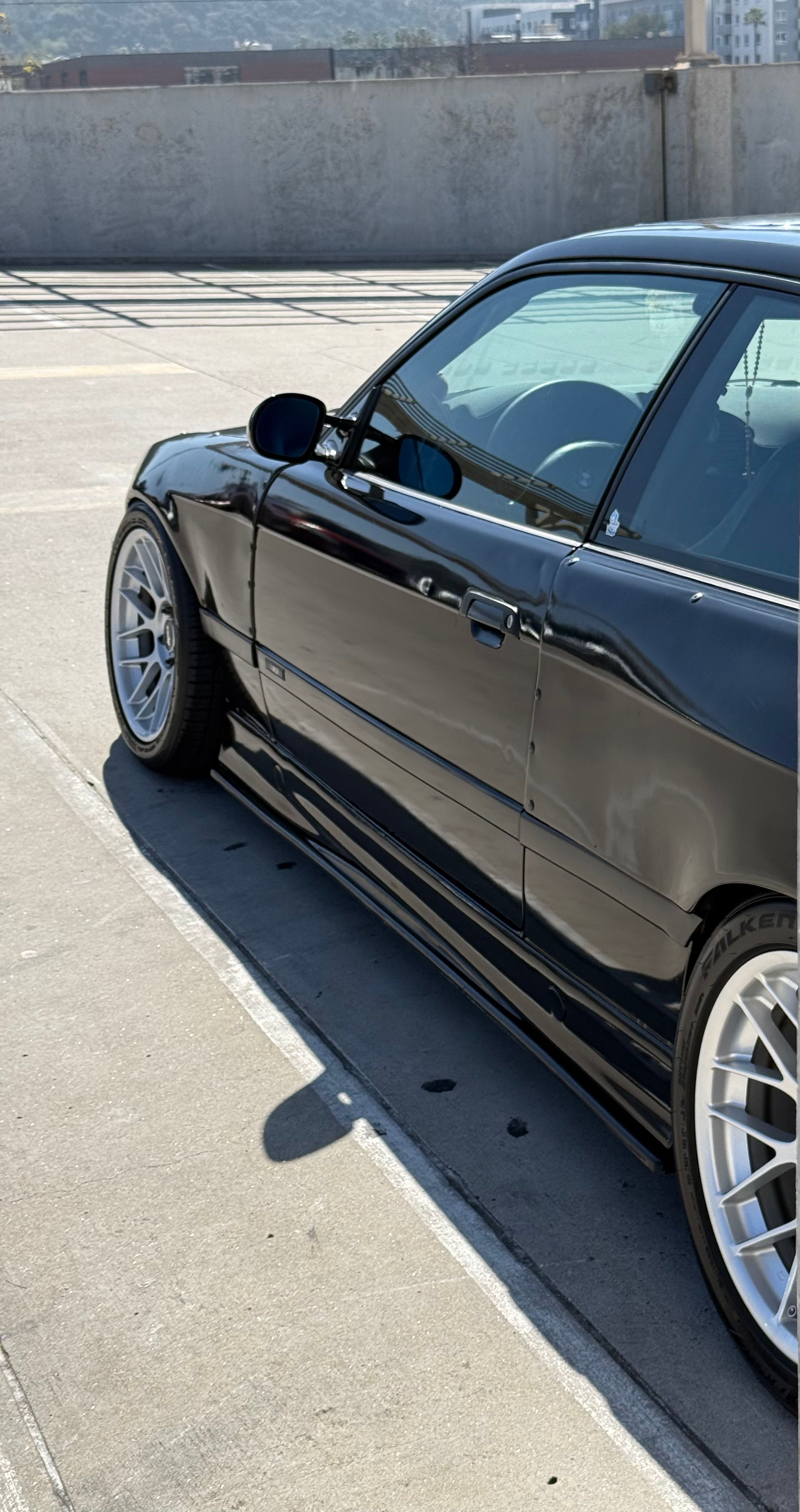 Yellow BMW E36 M3 with 17" ARC-8 Apex wheels in Race Silver