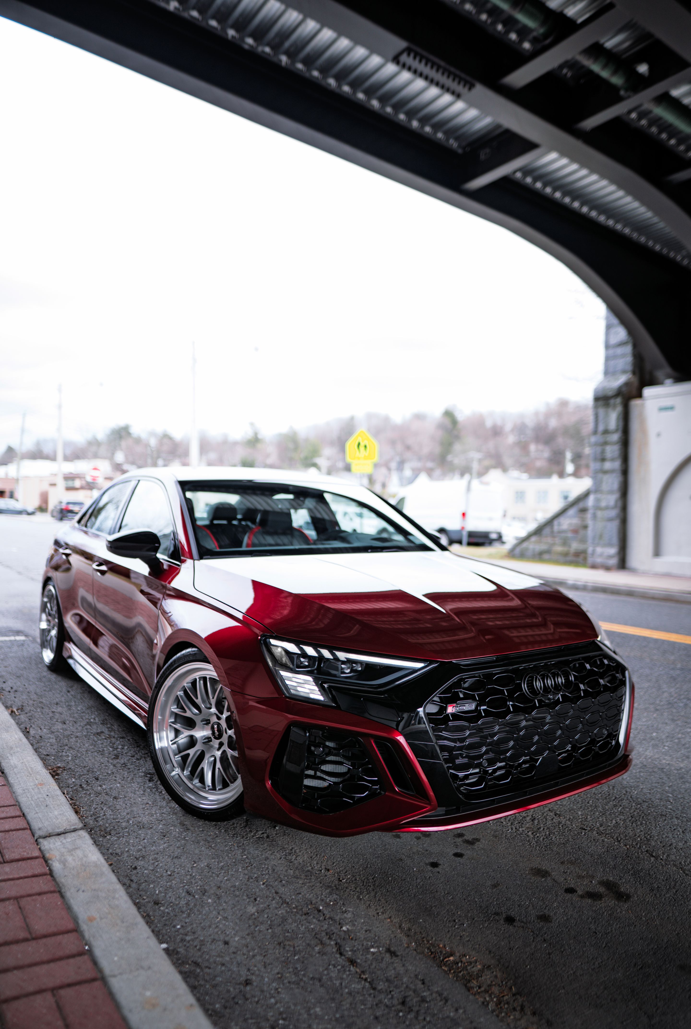 Red Audi 8Y RS 3 with 19" ML-10RT Apex wheels in Machined Lip Brushed Clear