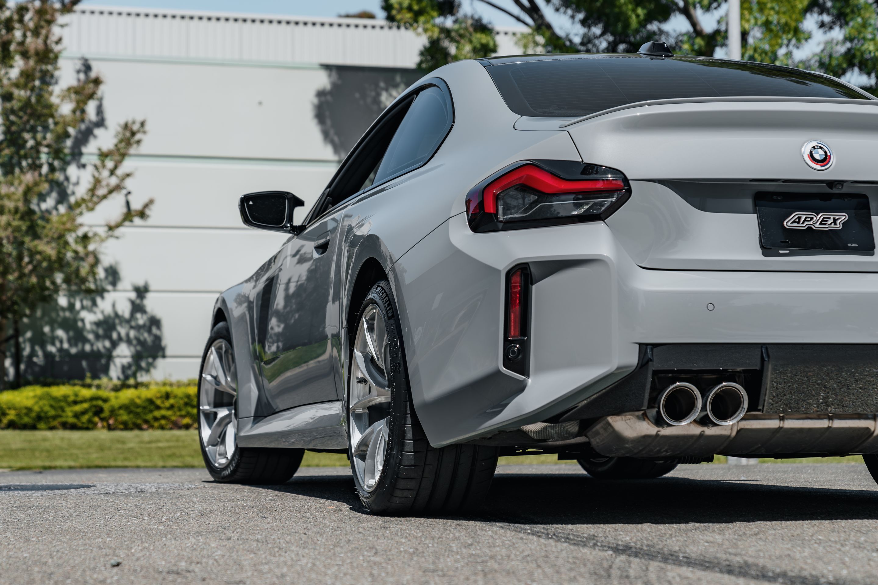 Grey BMW G87 M2 with 19" VS-5RS Apex wheels in Brushed Clear
