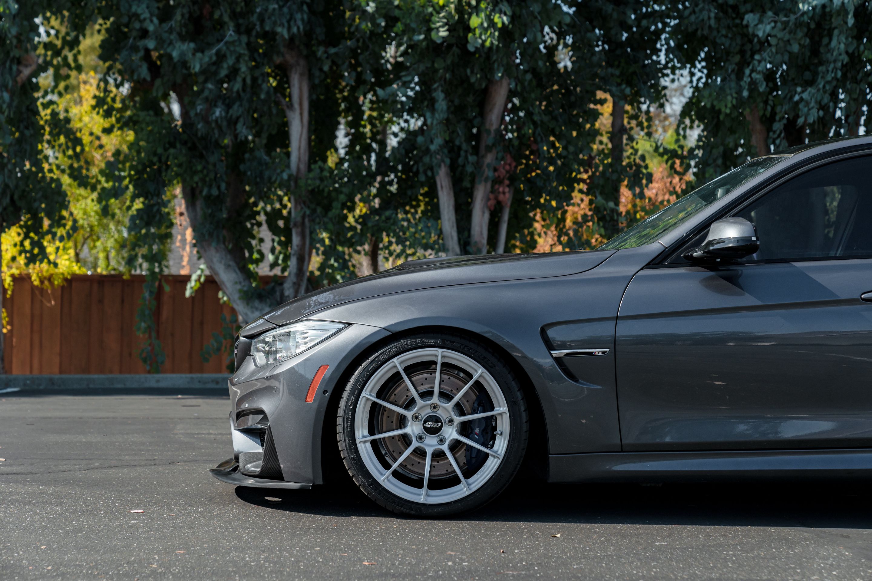 Grey BMW F80 M3 with 19" SM-10RS Apex wheels in Brushed Clear