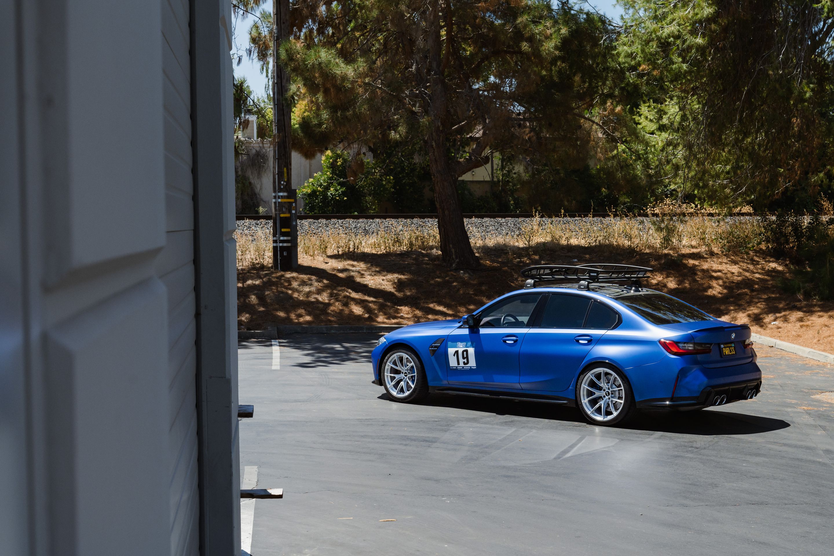 Blue BMW G80 M3 with 19"/20" VS-5RS Apex wheels in Brushed Clear