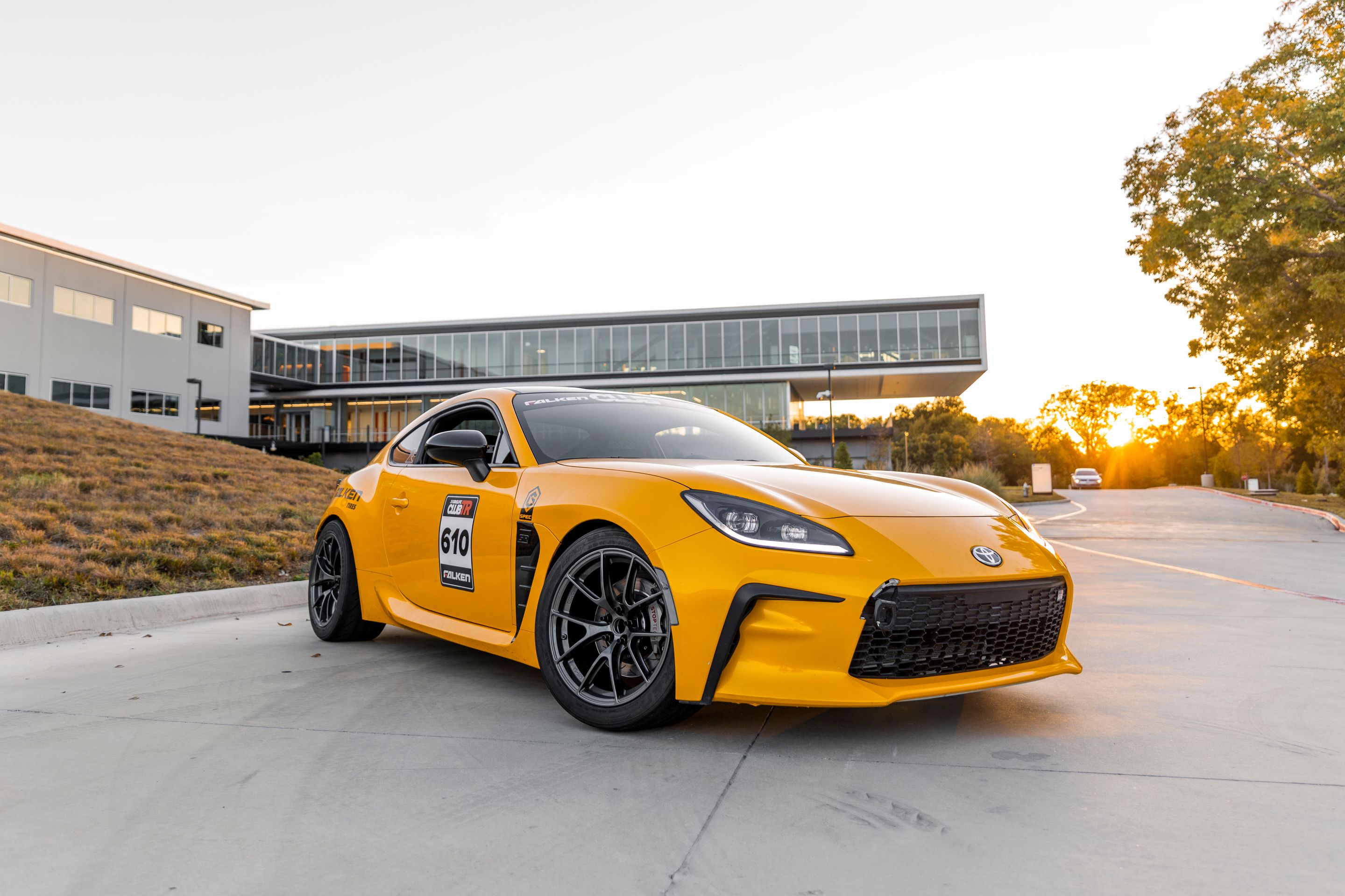 Yellow Toyota GR86 with 17" VS-5RS Apex wheels in Anthracite