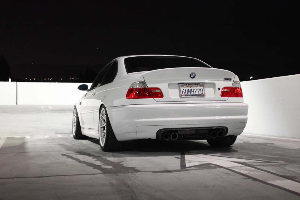 White BMW E46 M3 with 18" ARC-8 Apex wheels in Hyper Silver