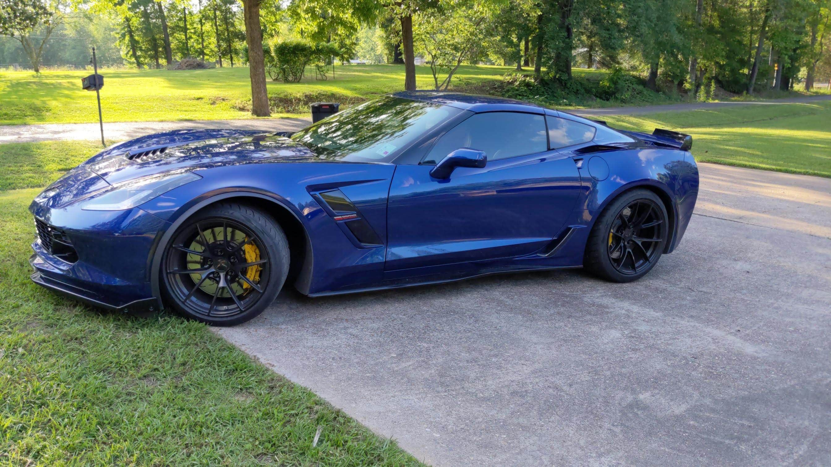 Blue Chevrolet C7 Corvette Grand Sport with 18"/19" VS-5RS Apex wheels in Satin Black