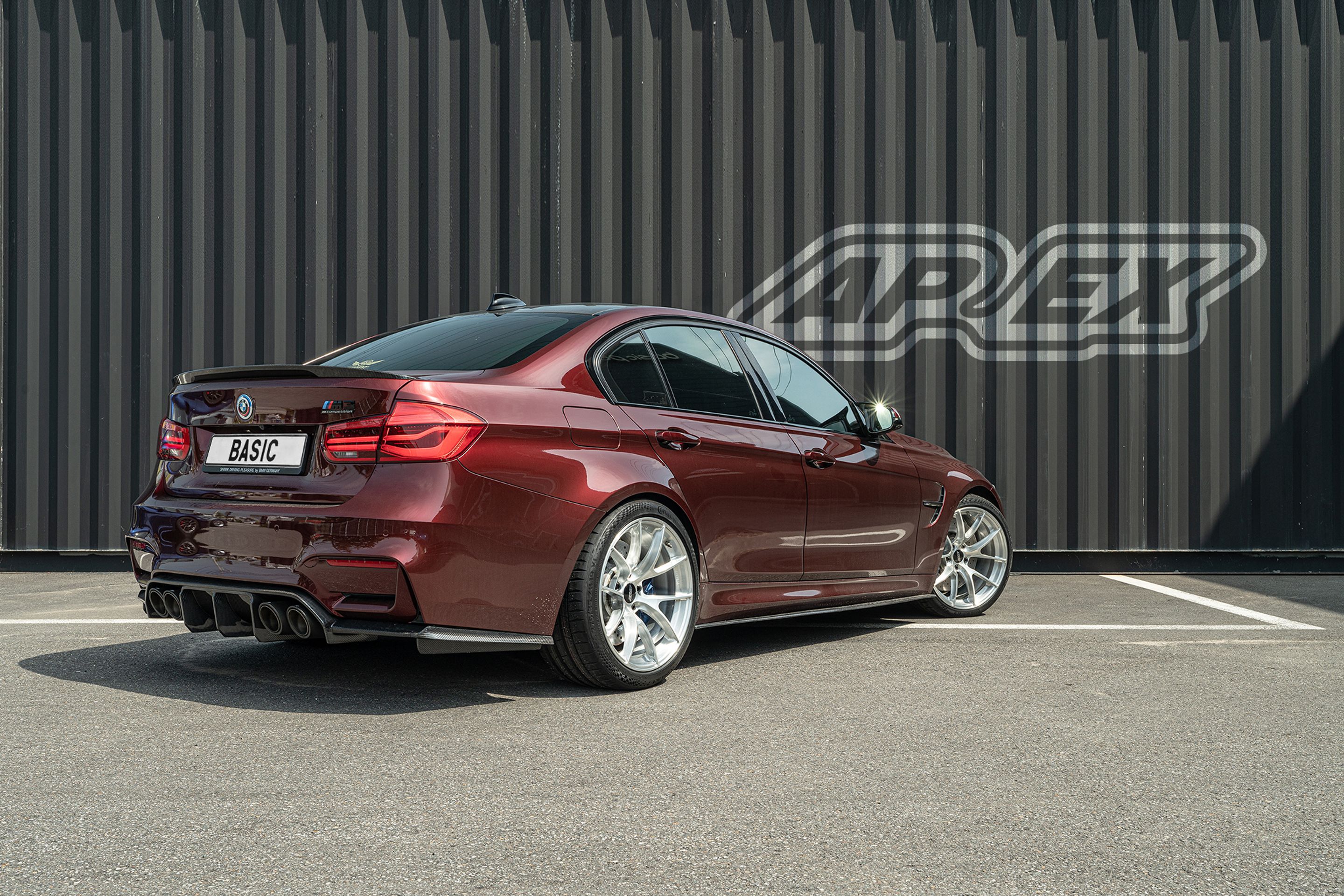 Red BMW F80 M3 with 19" VS-5RS Apex wheels in Brushed Clear