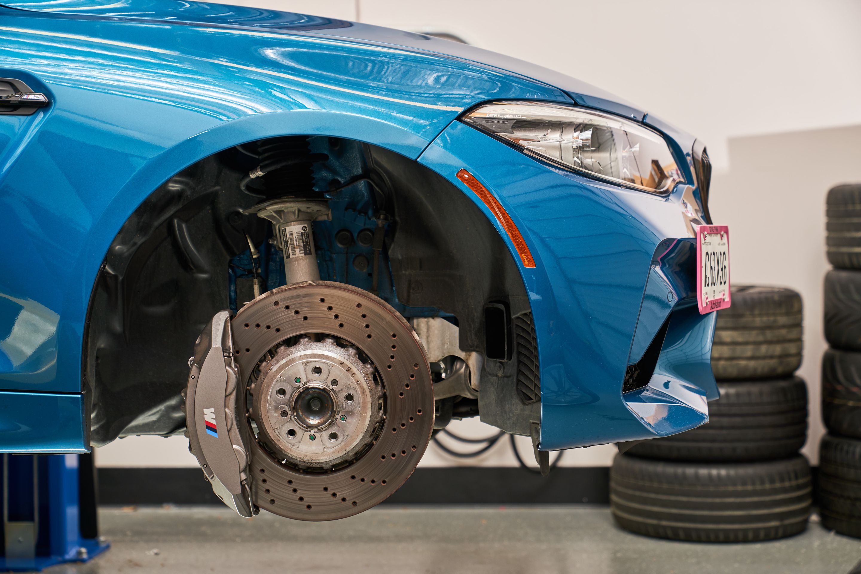 Blue BMW F87 M2 with 19" EC-7 Apex wheels in Race Silver