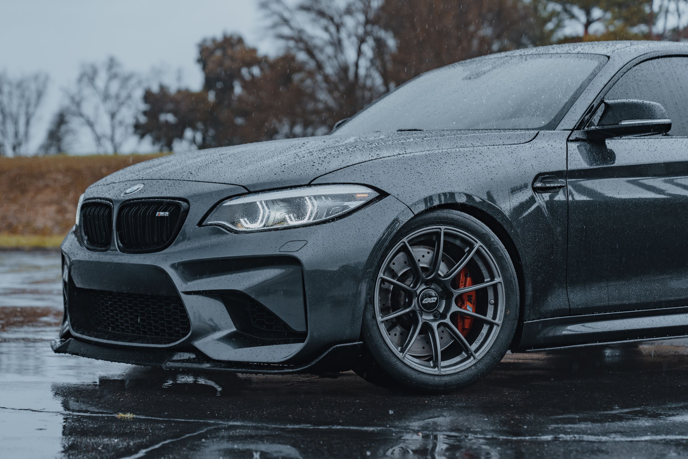 Grey BMW F87 M2 with 18" SM-10RS Apex wheels in Anthracite