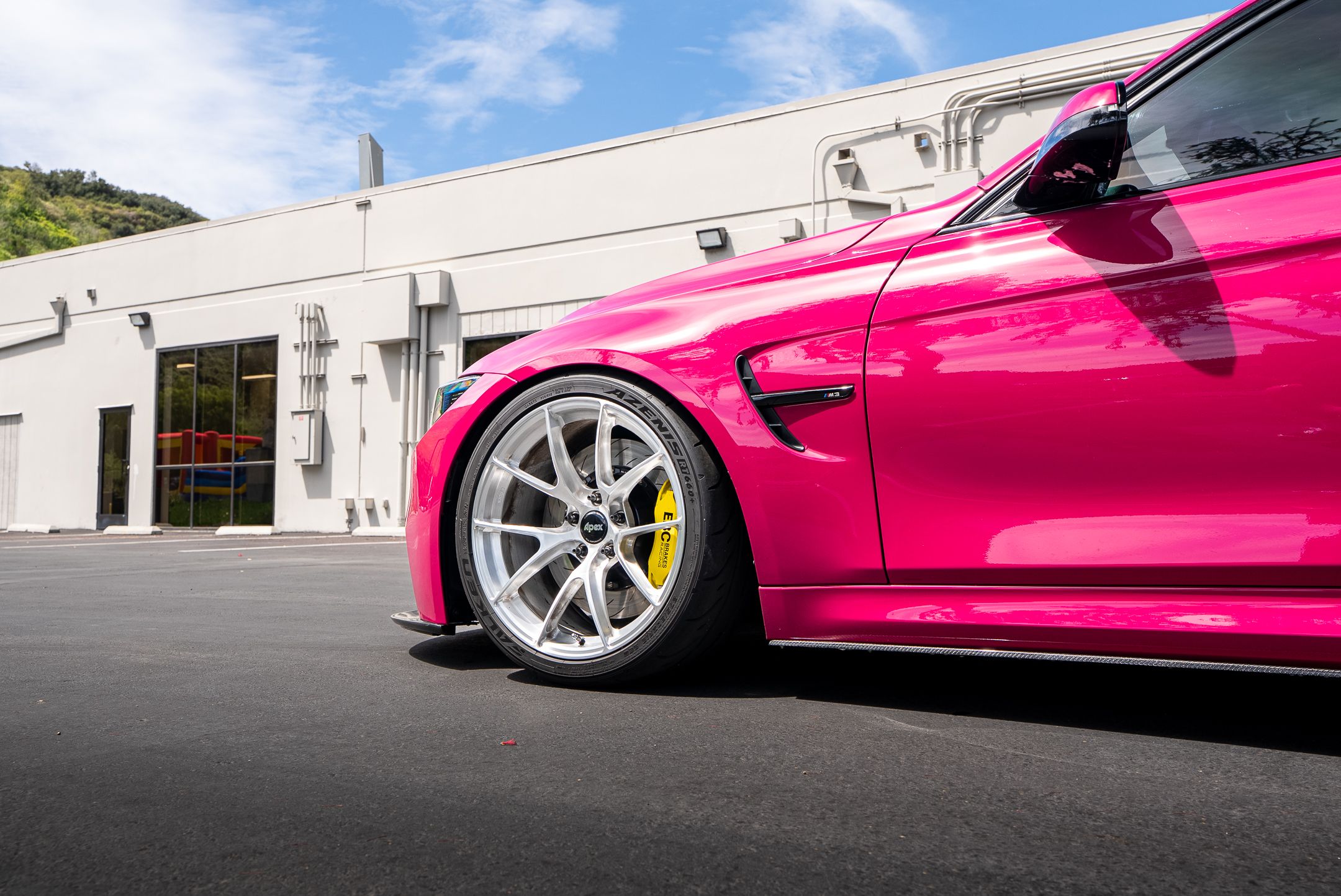 Pink BMW F80 M3 with 19" VS-5RS Apex wheels in Brushed Clear