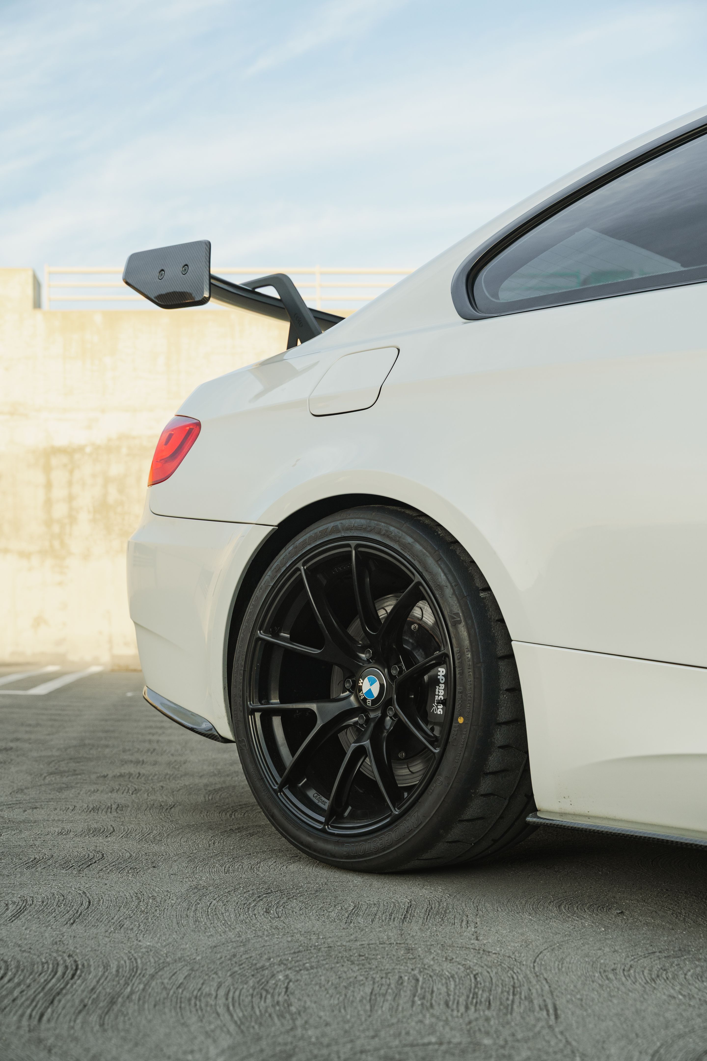 White BMW E92 Coupe M3 with 18" VS-5RS Apex wheels in Satin Black