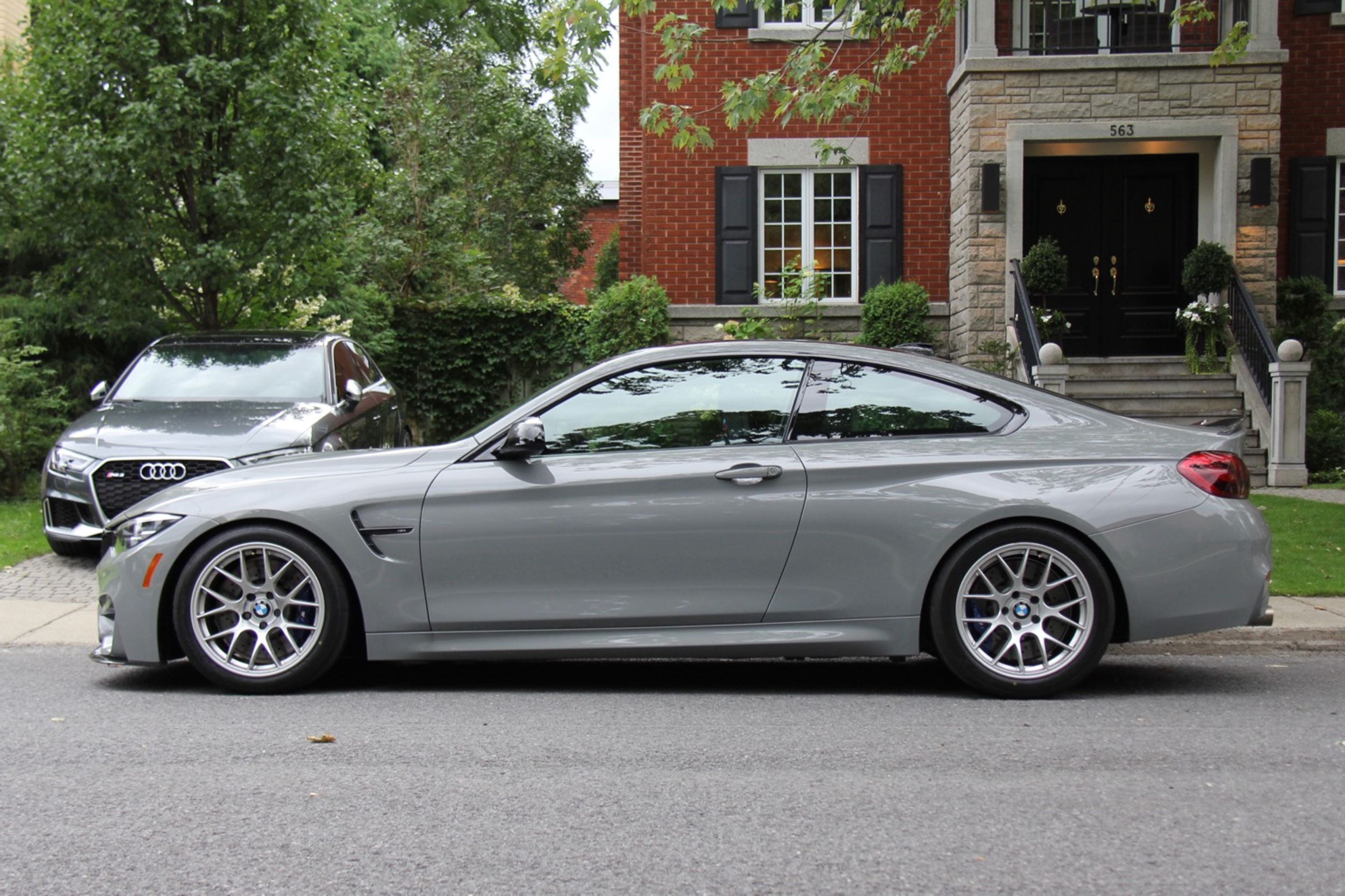 Grey BMW F82 Coupe M4 with 18" EC-7 Apex wheels in Race Silver