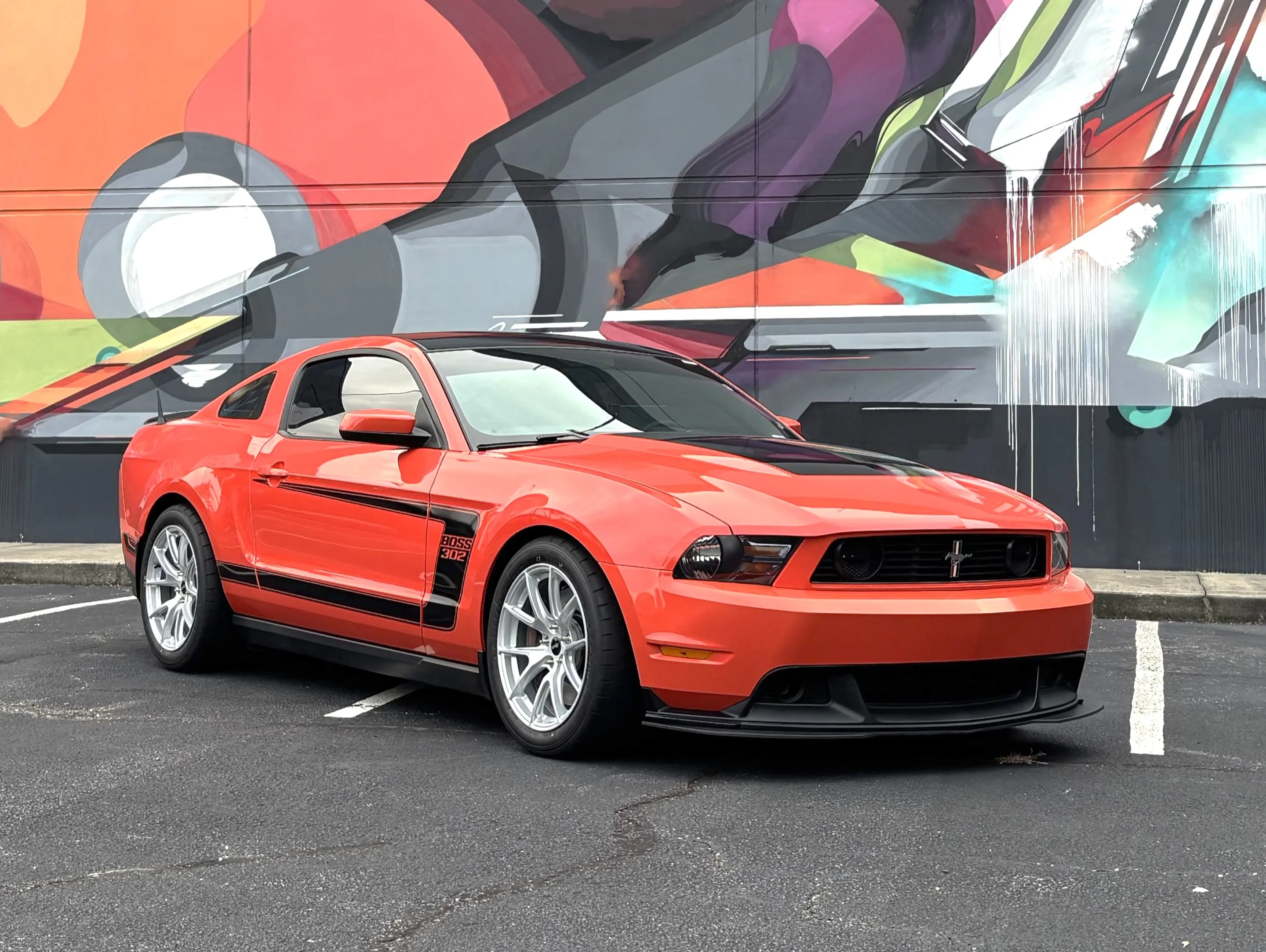 Red Ford S197 Mustang Boss 302 with 18" VS-5 Apex wheels in Race Silver