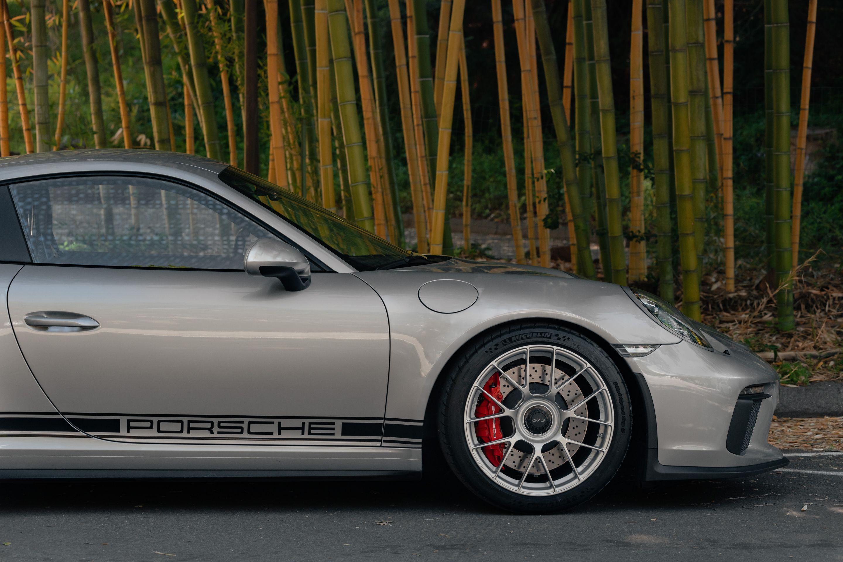 Silver Porsche 911 991.2 GT3 with 19" EC-7RS Apex wheels in Race Silver