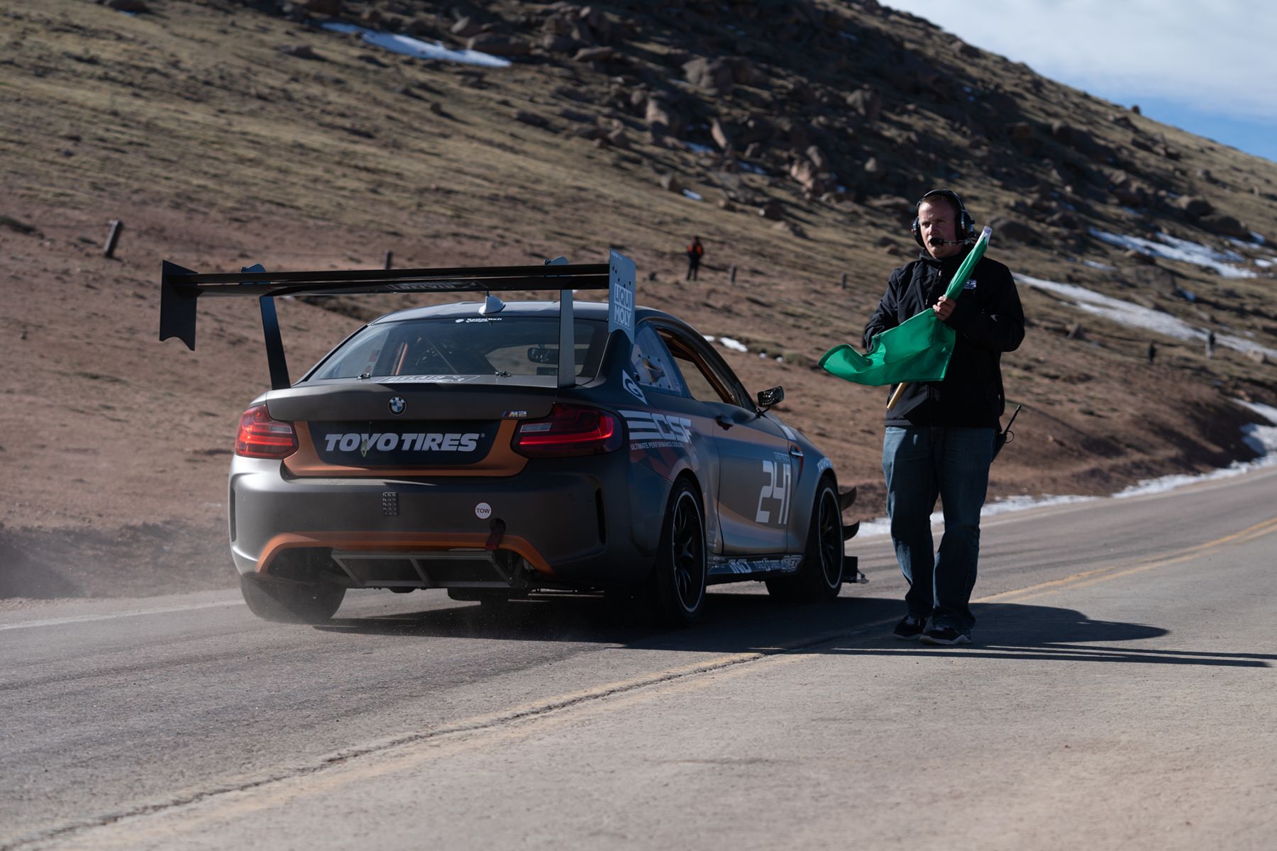 Grey BMW F87 M2 with 18" FL-5 Apex wheels in Satin Black