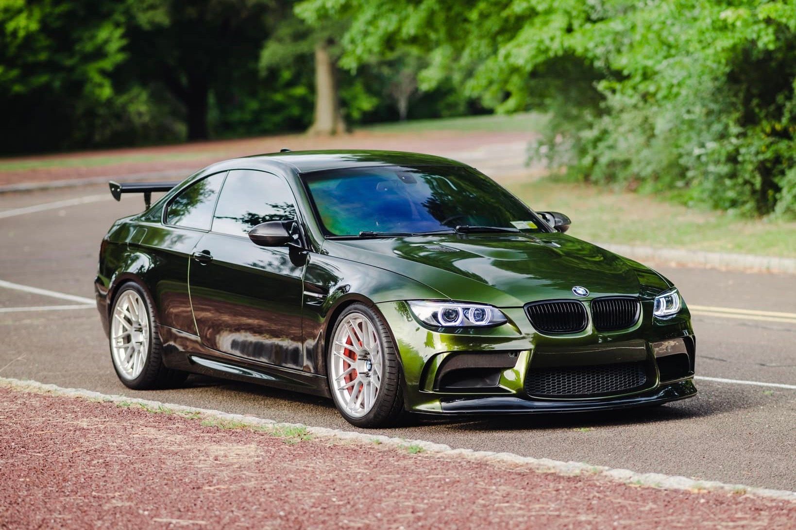 Green BMW E92 Coupe M3 with 19" ARC-8 Apex wheels in Hyper Silver