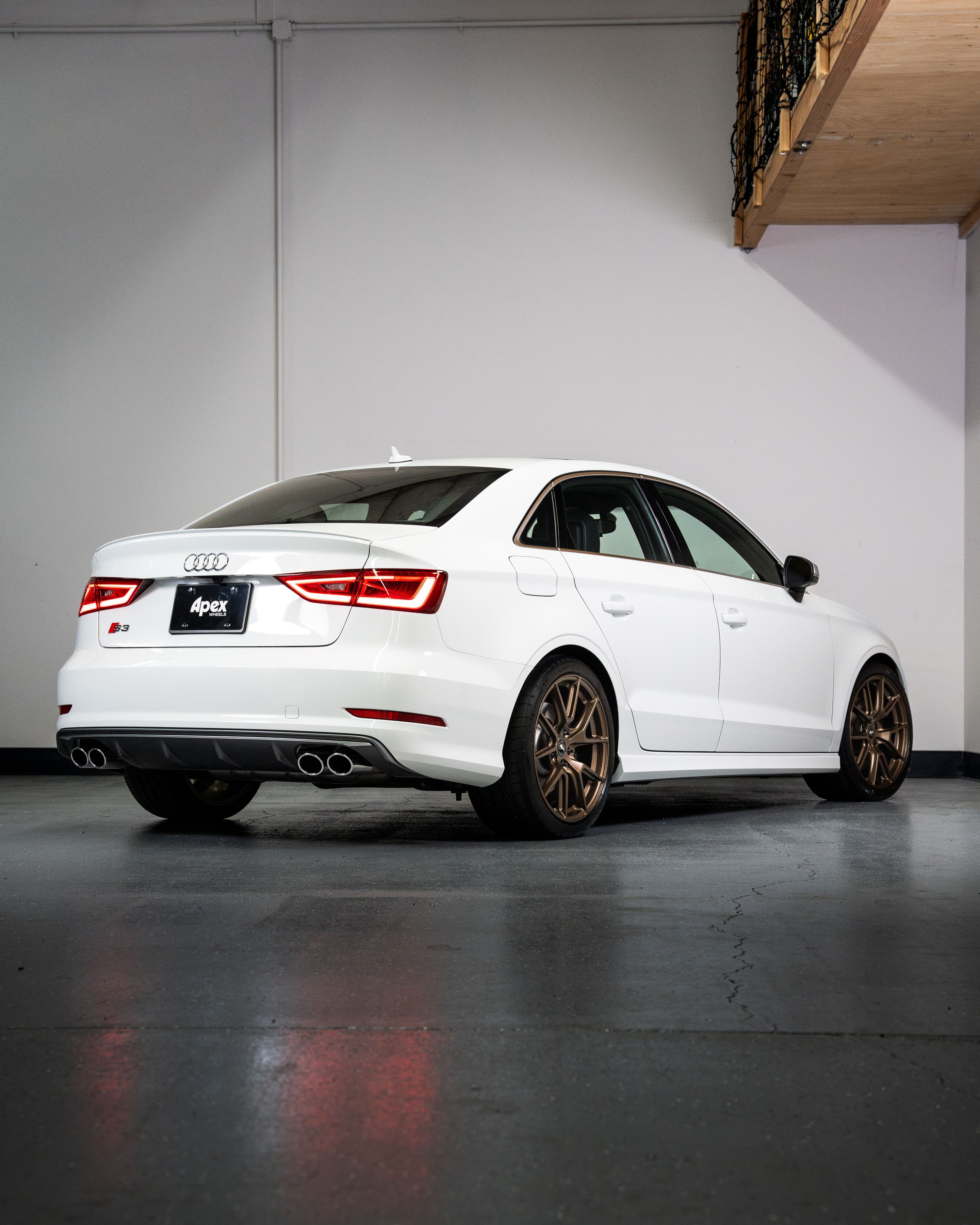 White Audi 8V S3 with 18" VS-5 Apex wheels in Satin Bronze