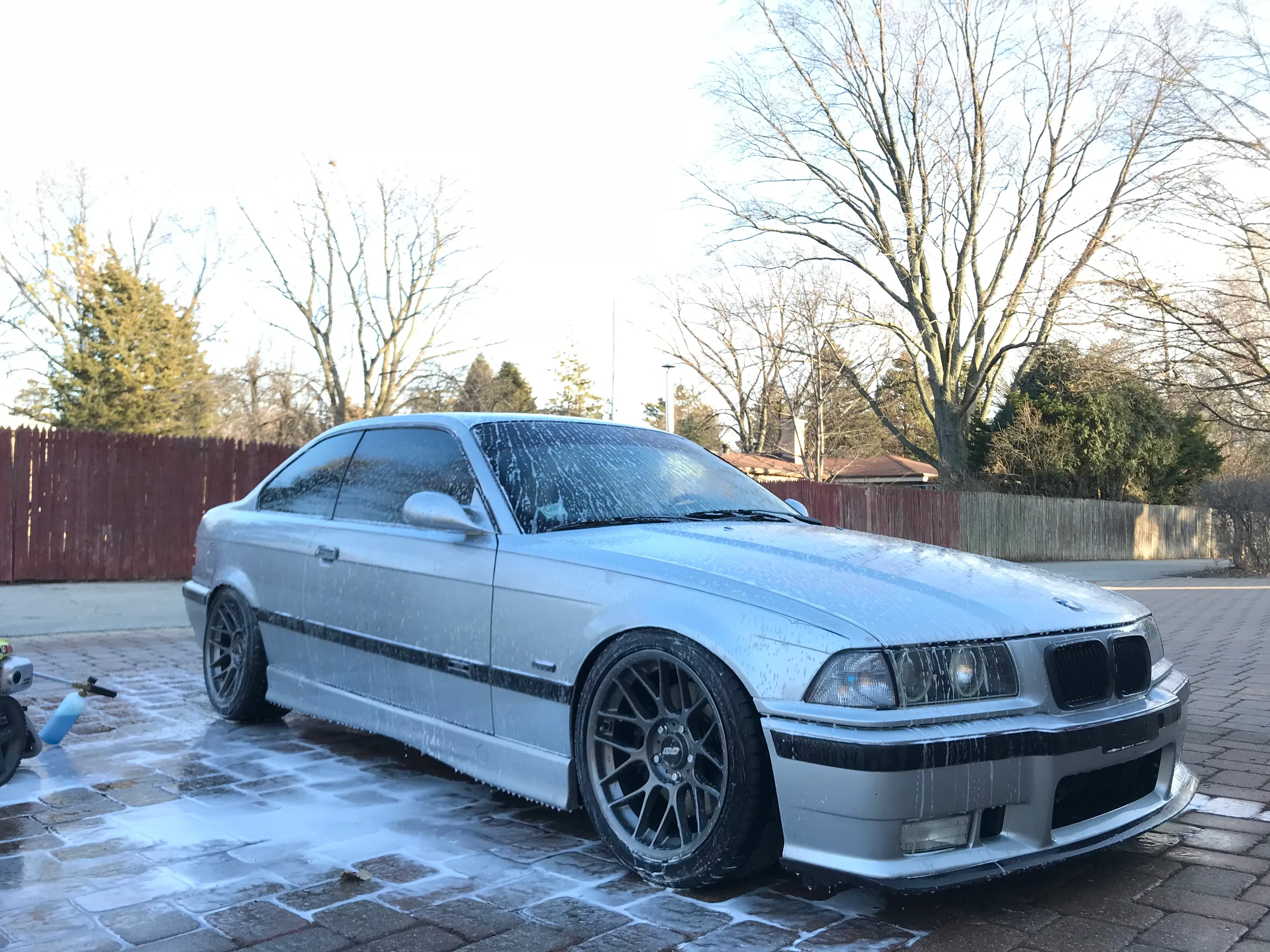 Silver BMW E36 M3 with 17" ARC-8 Apex wheels in Anthracite