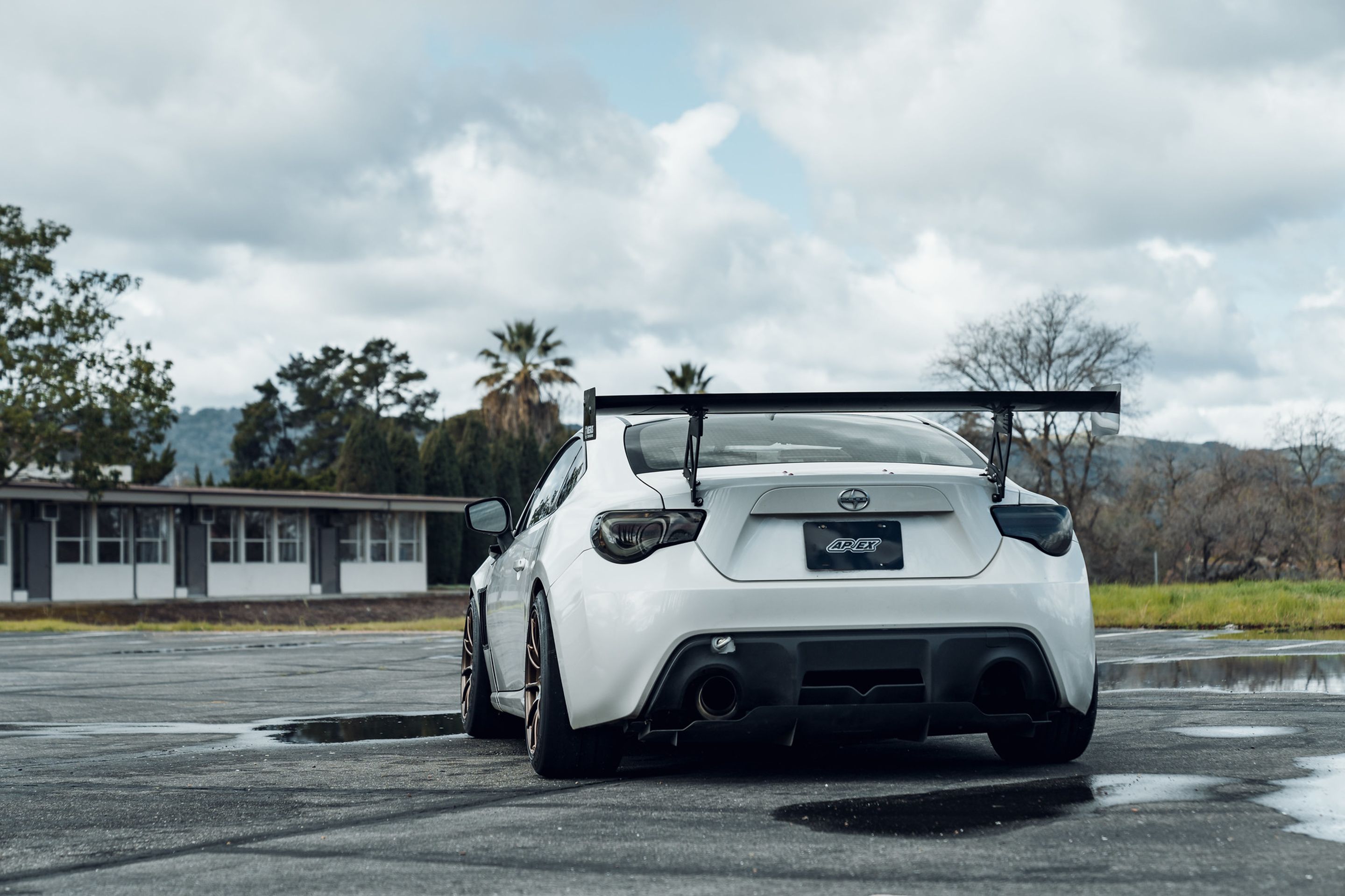 White Scion FR-S with 17" SM-10RS Apex wheels in Satin Bronze