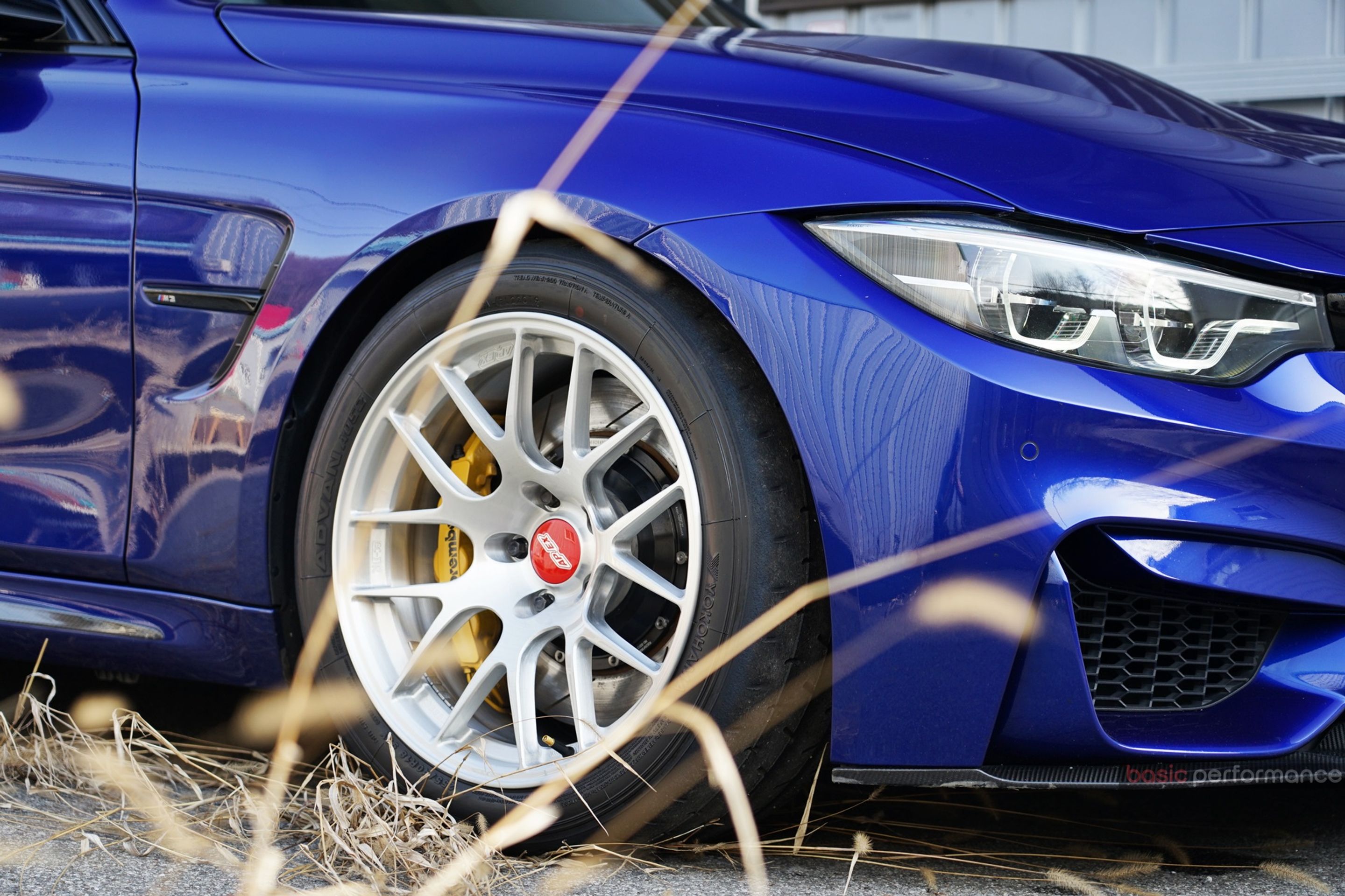 Blue BMW F80 M3 with 18" EC-7R Apex wheels in Brushed Clear