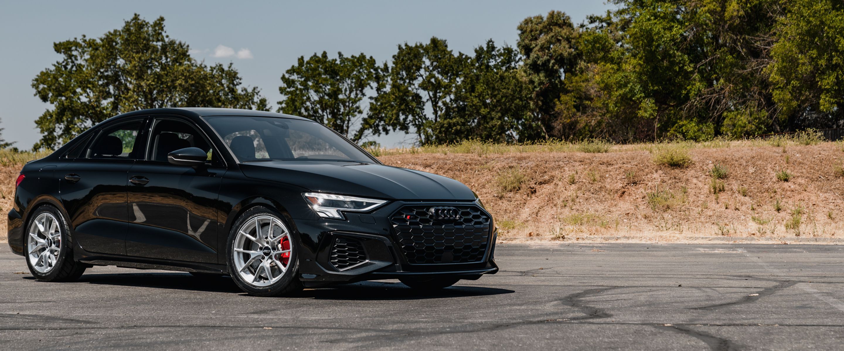 Black Audi 8Y S3 with 17" VS-5RS Apex wheels in Brushed Clear