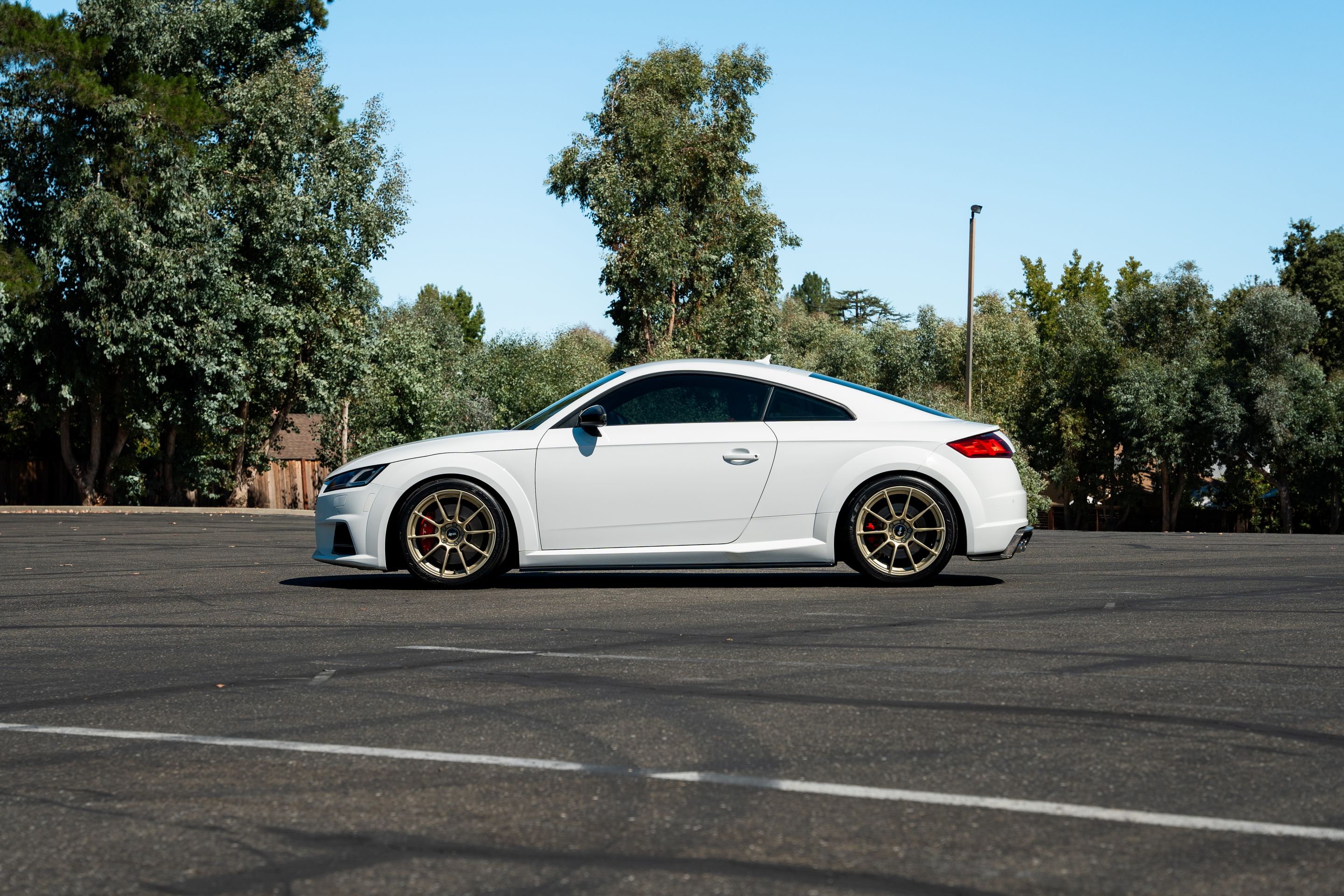 White Audi 8S TTS with 18" SM-10RS Apex wheels in Motorsport Gold
