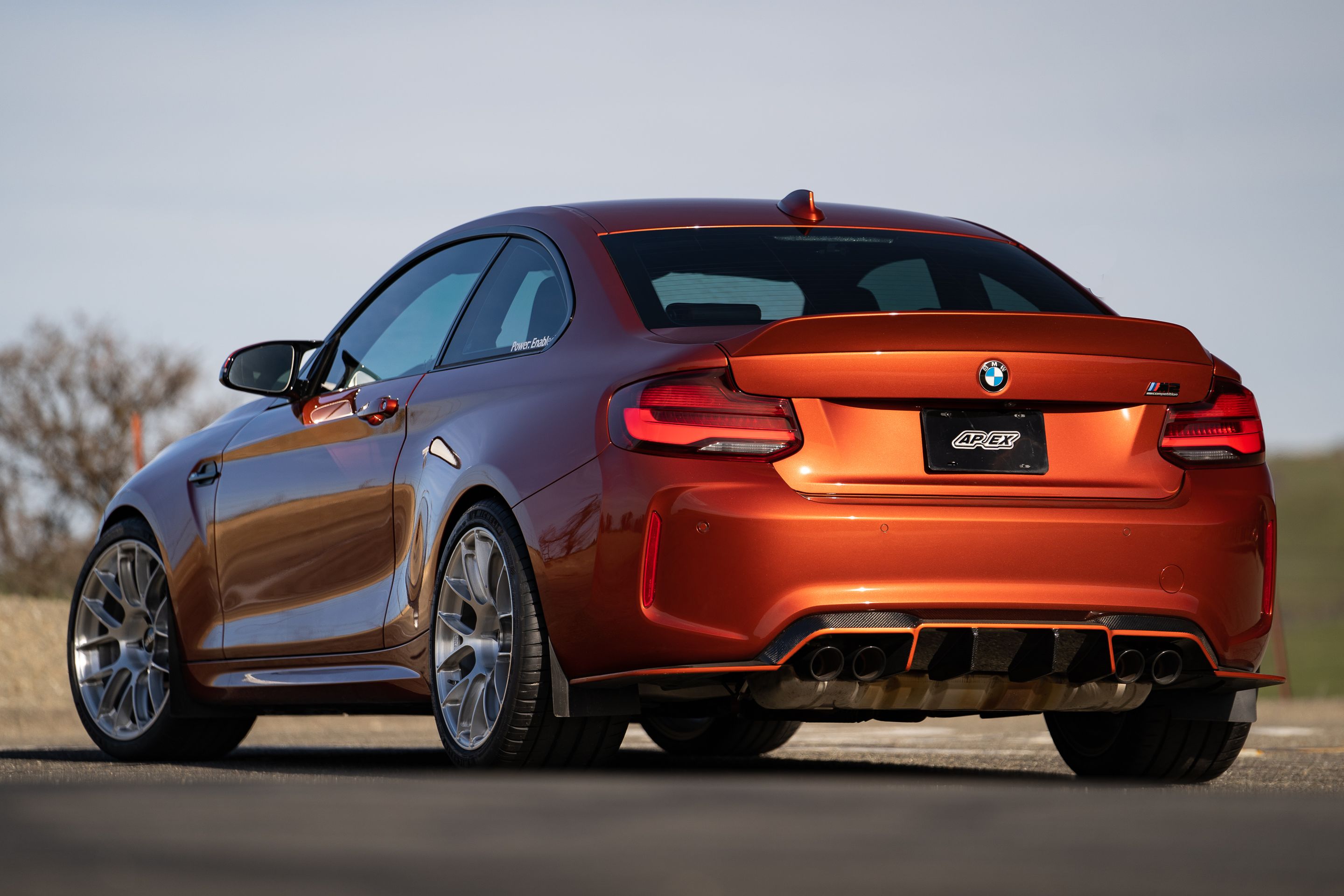 Orange BMW F87 M2 with 19" EC-7RS Apex wheels in Brushed Clear