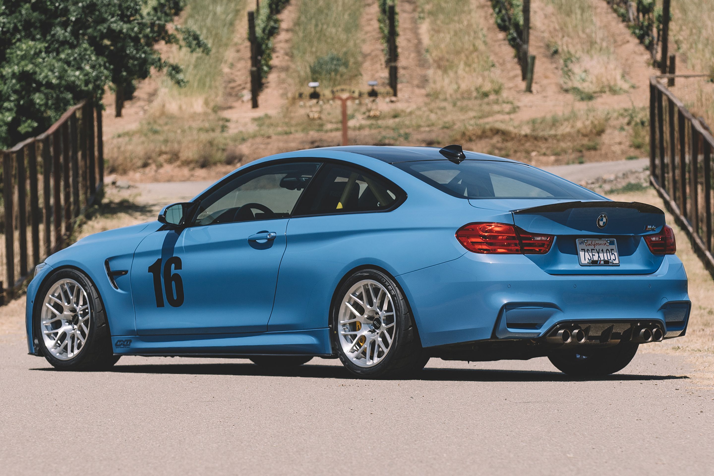 Blue BMW F82 Coupe M4 with 18" ARC-8R Apex wheels in Brushed Clear