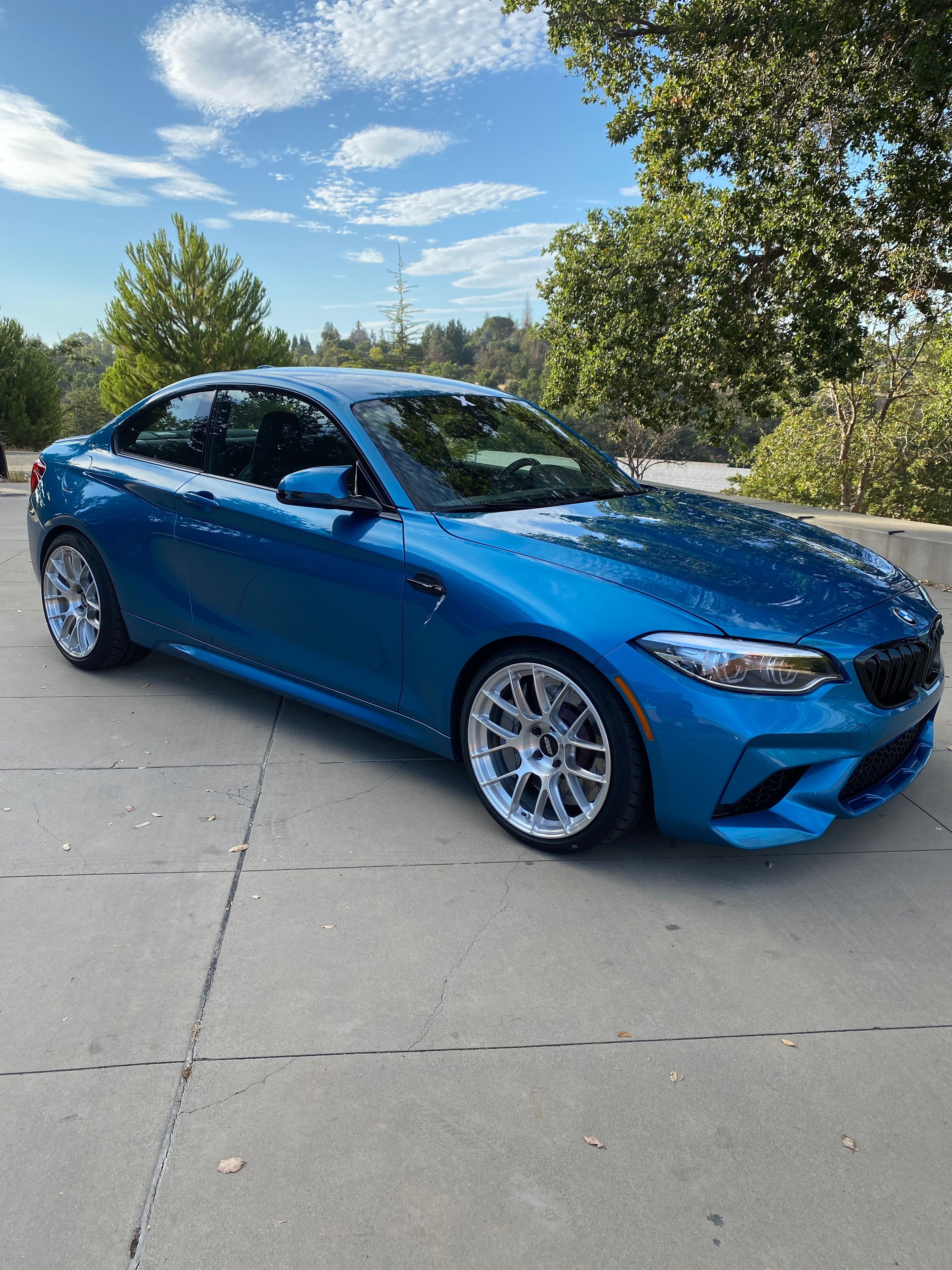 Blue BMW F87 M2 with 19" EC-7RS Apex wheels in Brushed Clear