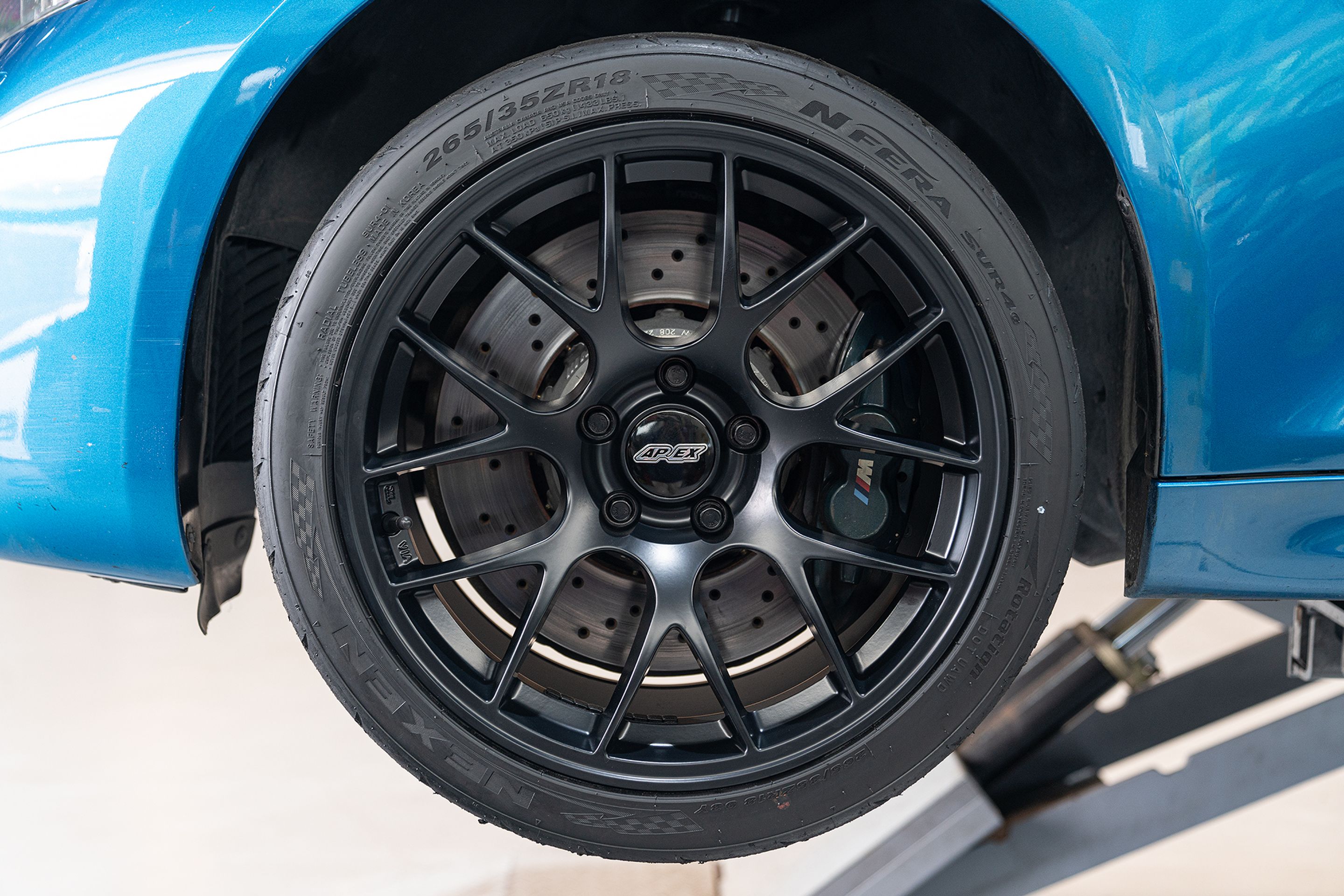 Blue BMW F87 M2 with 18" EC-7 Apex wheels in Satin Black