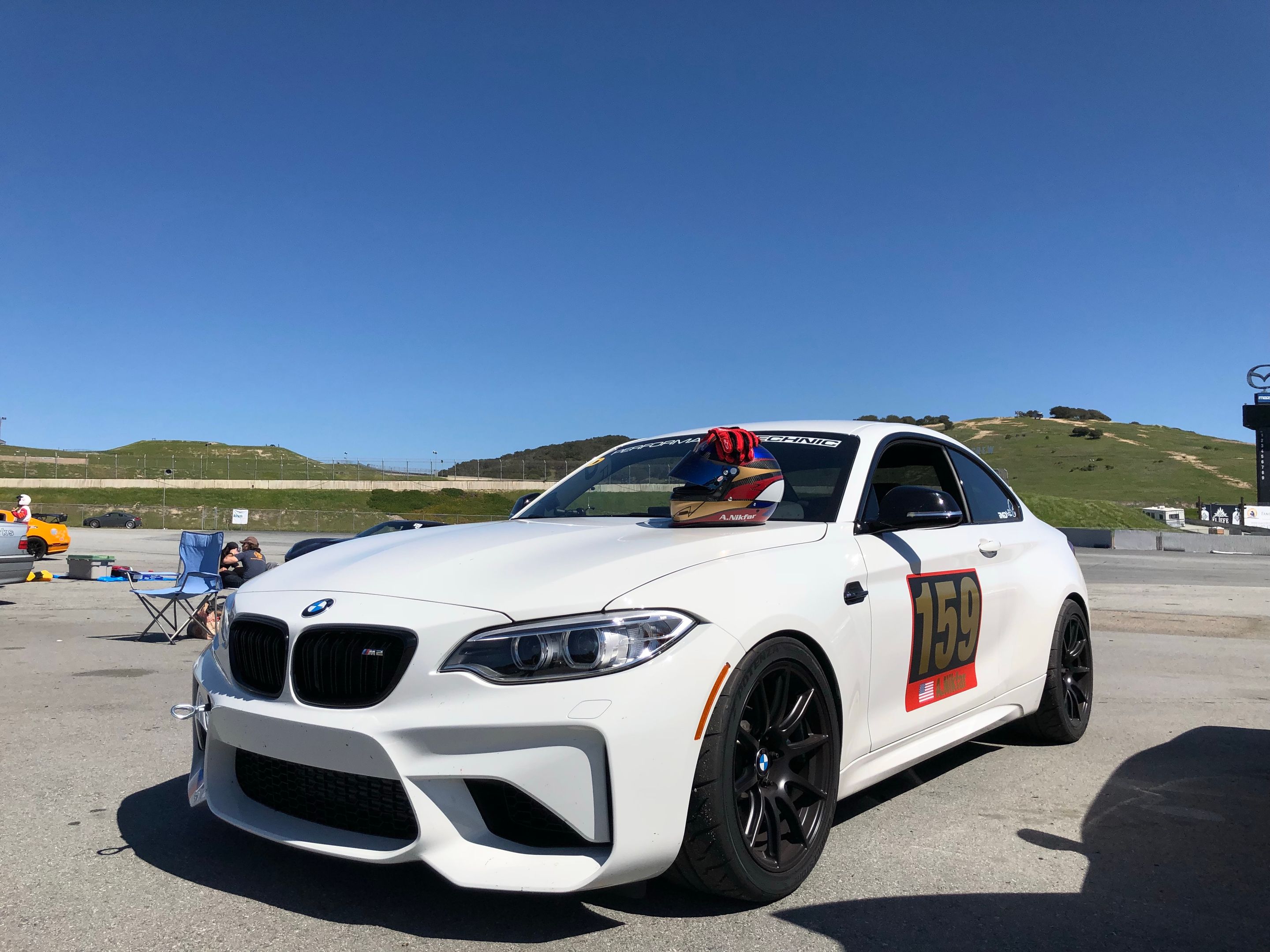 White BMW F87 M2 with 18" SM-10 Apex wheels in Satin Black