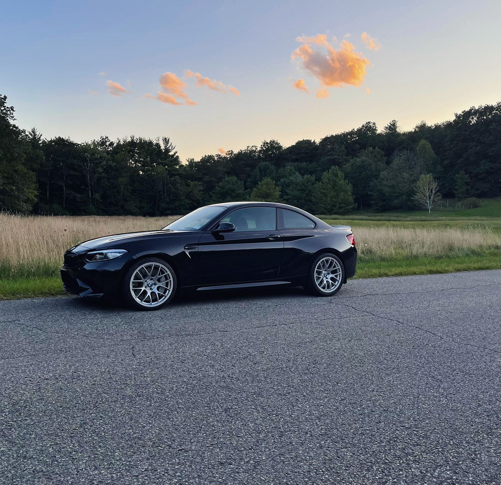 Black BMW F87 M2 with 19" EC-7 Apex wheels in Race Silver
