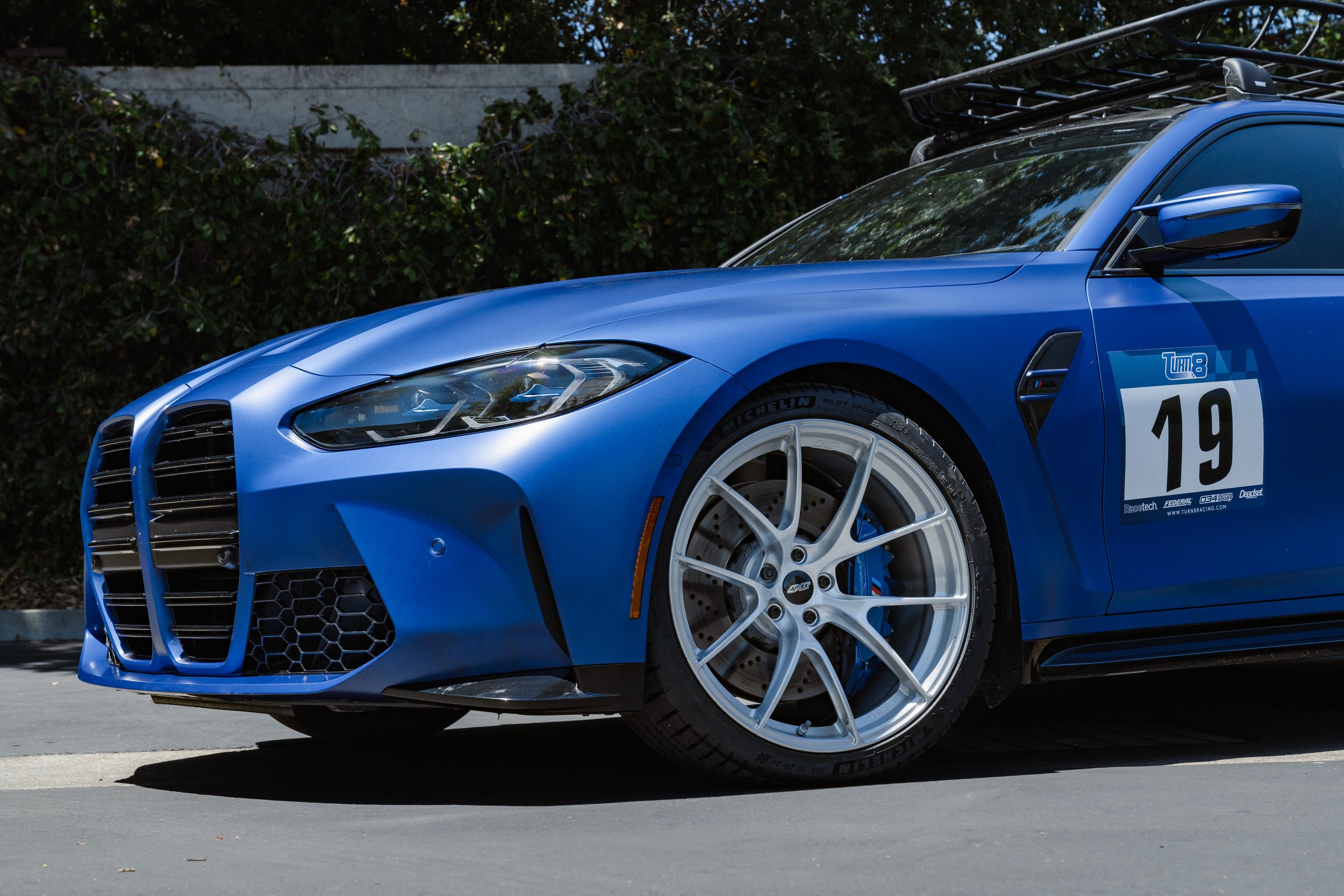 Blue BMW G80 M3 with 20" VS-5RS Apex wheels in Brushed Clear