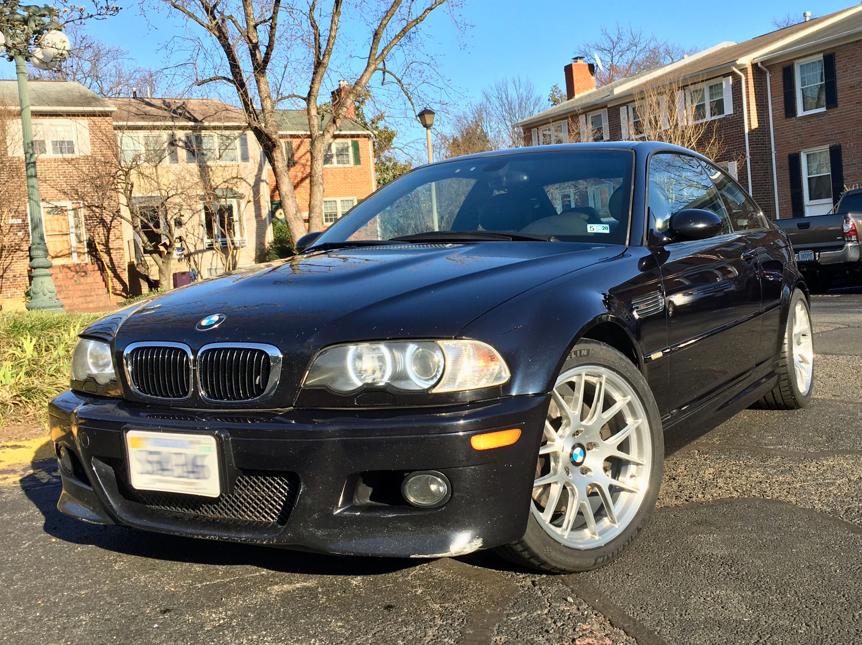 Black BMW E46 M3 with 18" EC-7R Apex wheels in Brushed Clear