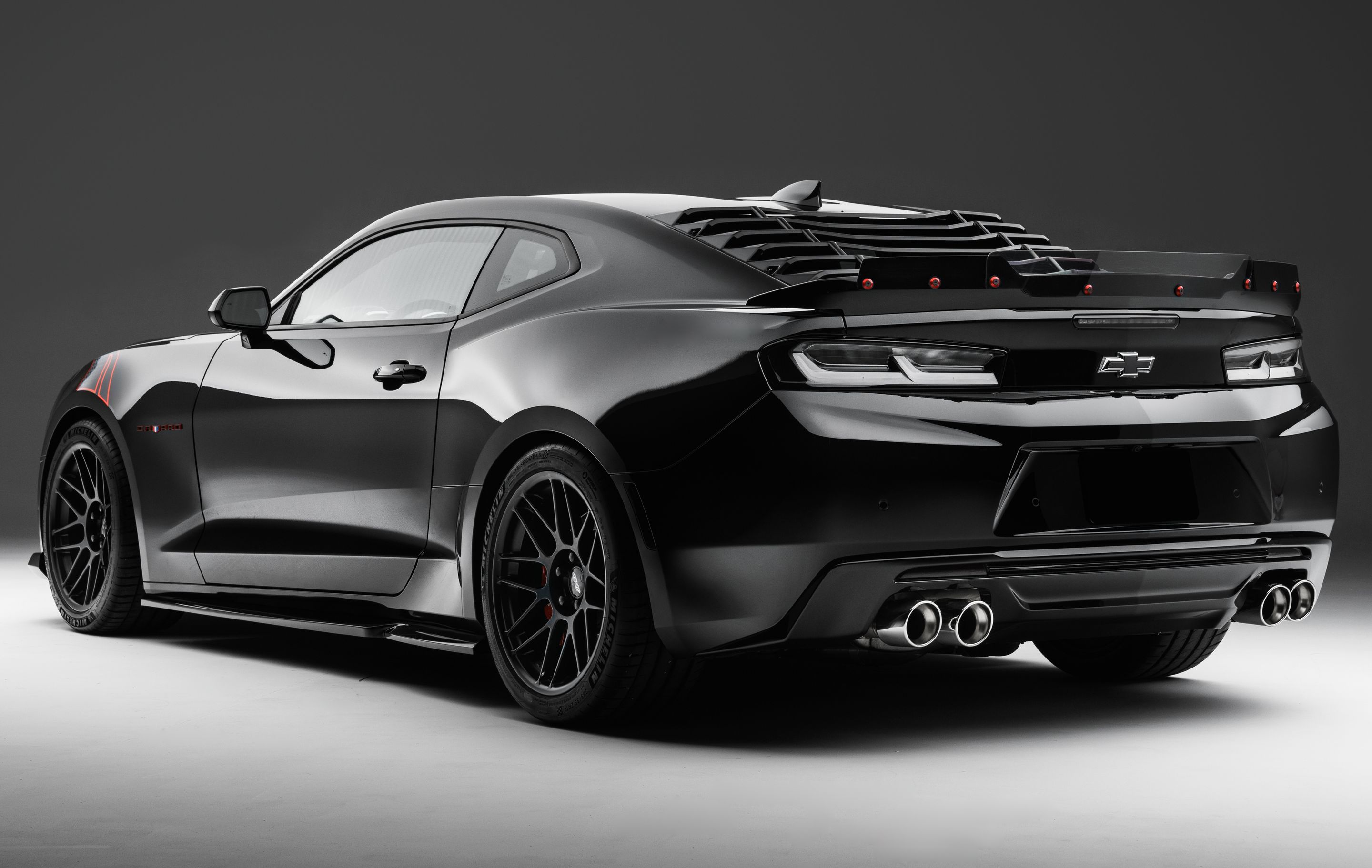 Black Chevrolet 6th Gen Camaro SS with 19" ARC-8 Apex wheels in Satin Black