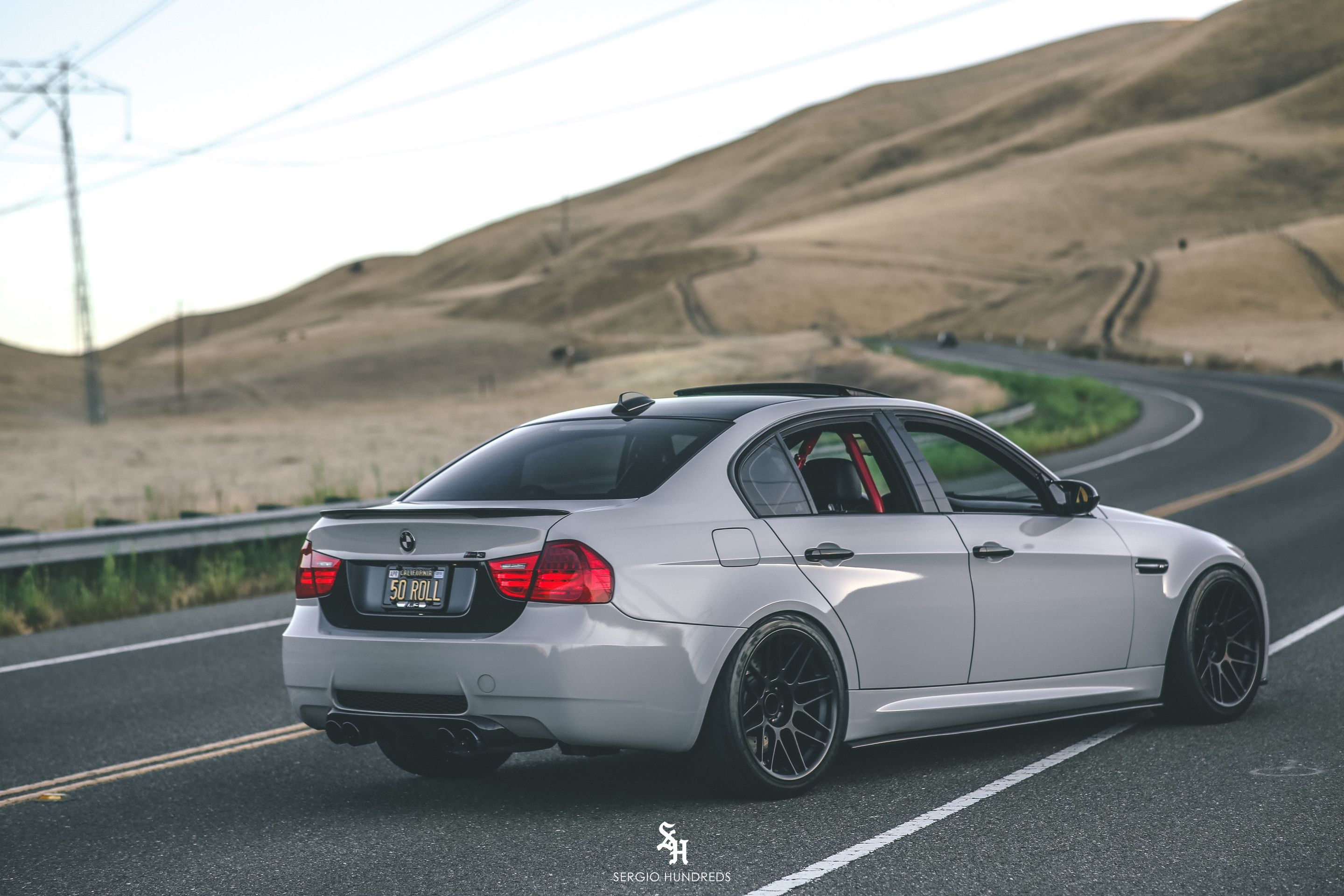 Grey BMW E90 Sedan M3 with 19" ARC-8 Apex wheels in Satin Black
