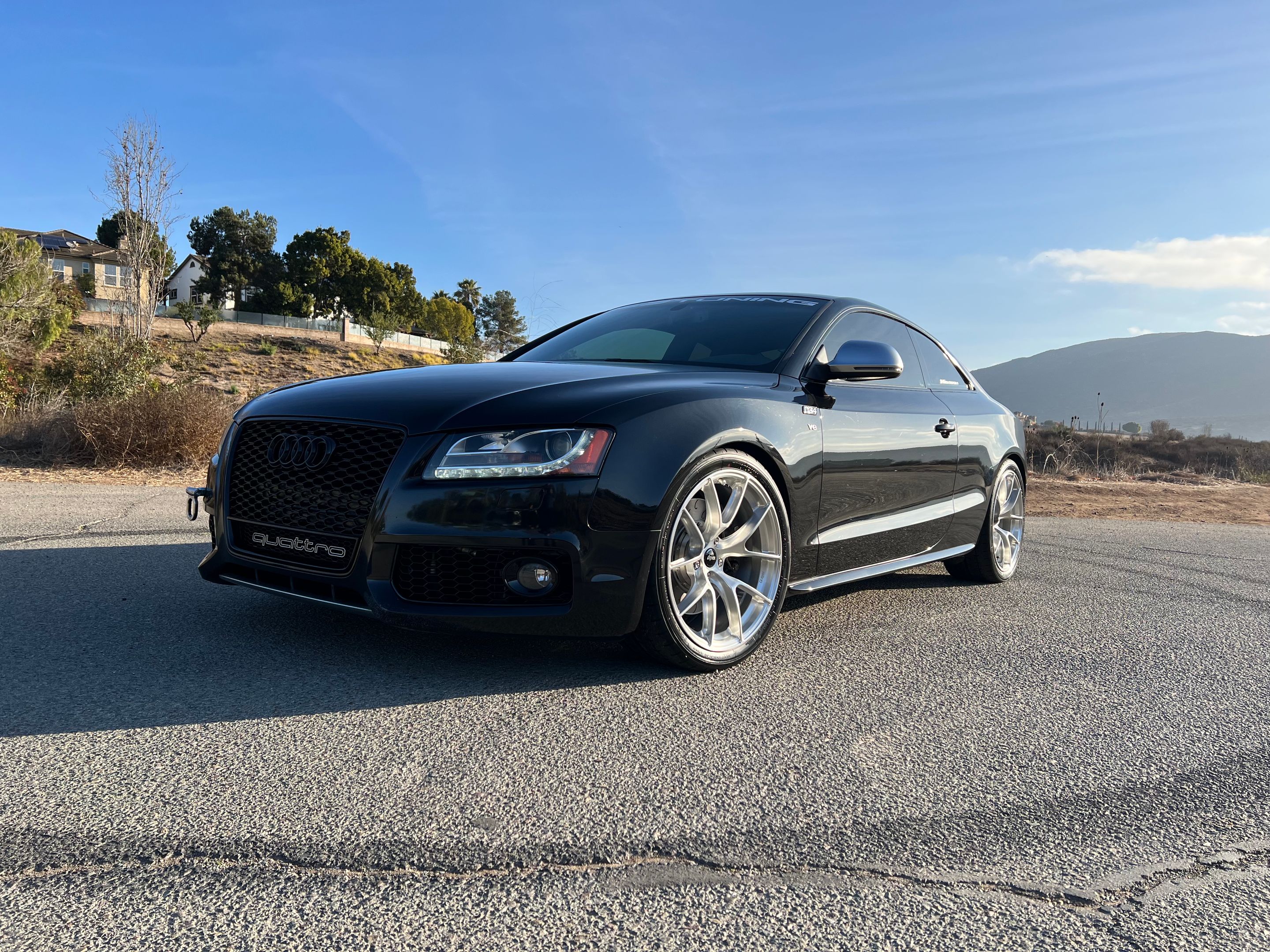 Black Audi B8 S5 with 19" VS-5RS Apex wheels in Brushed Clear