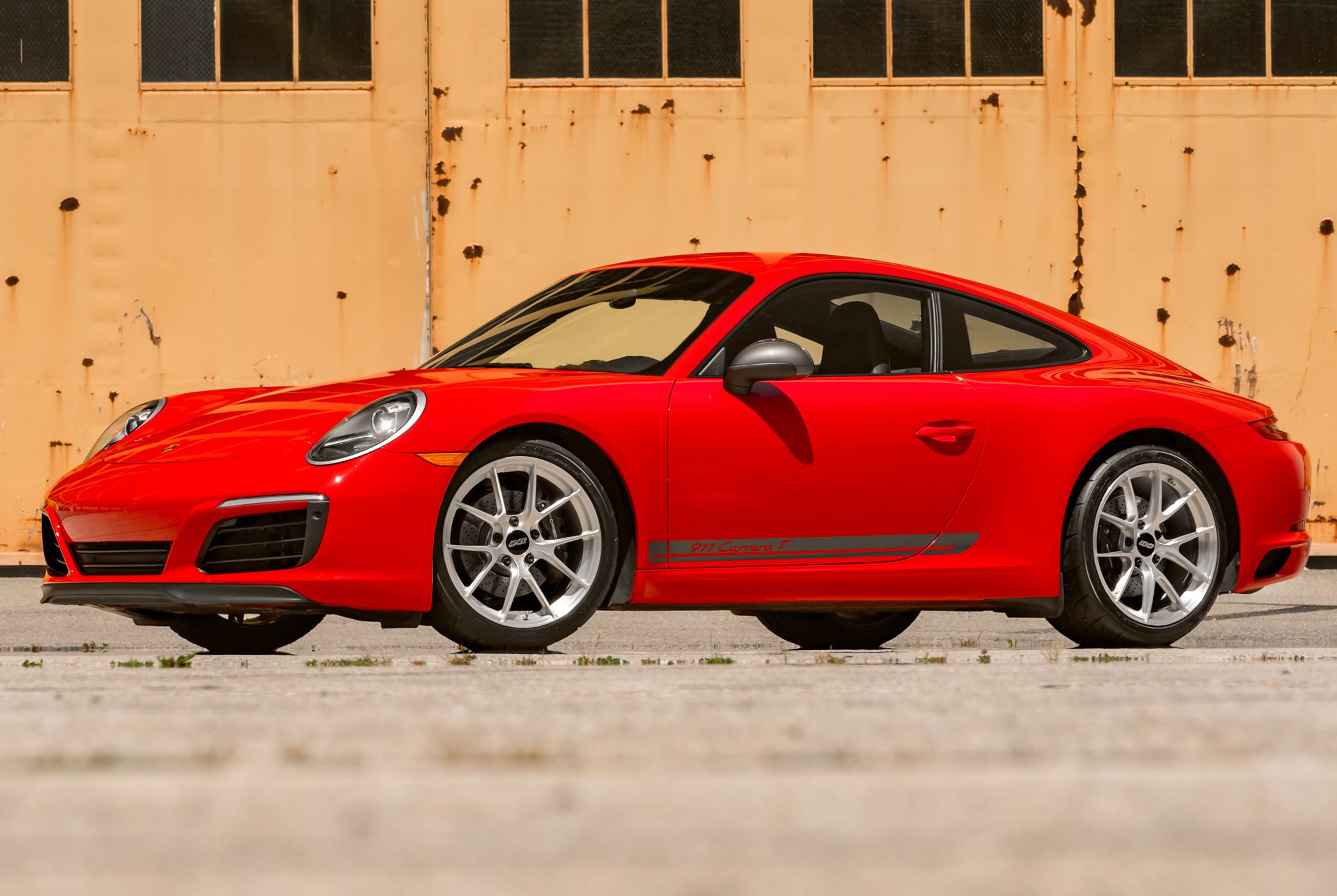 Red Porsche 911 991.2 Carrera T with 19" VS-5RS Apex wheels in Brushed Clear