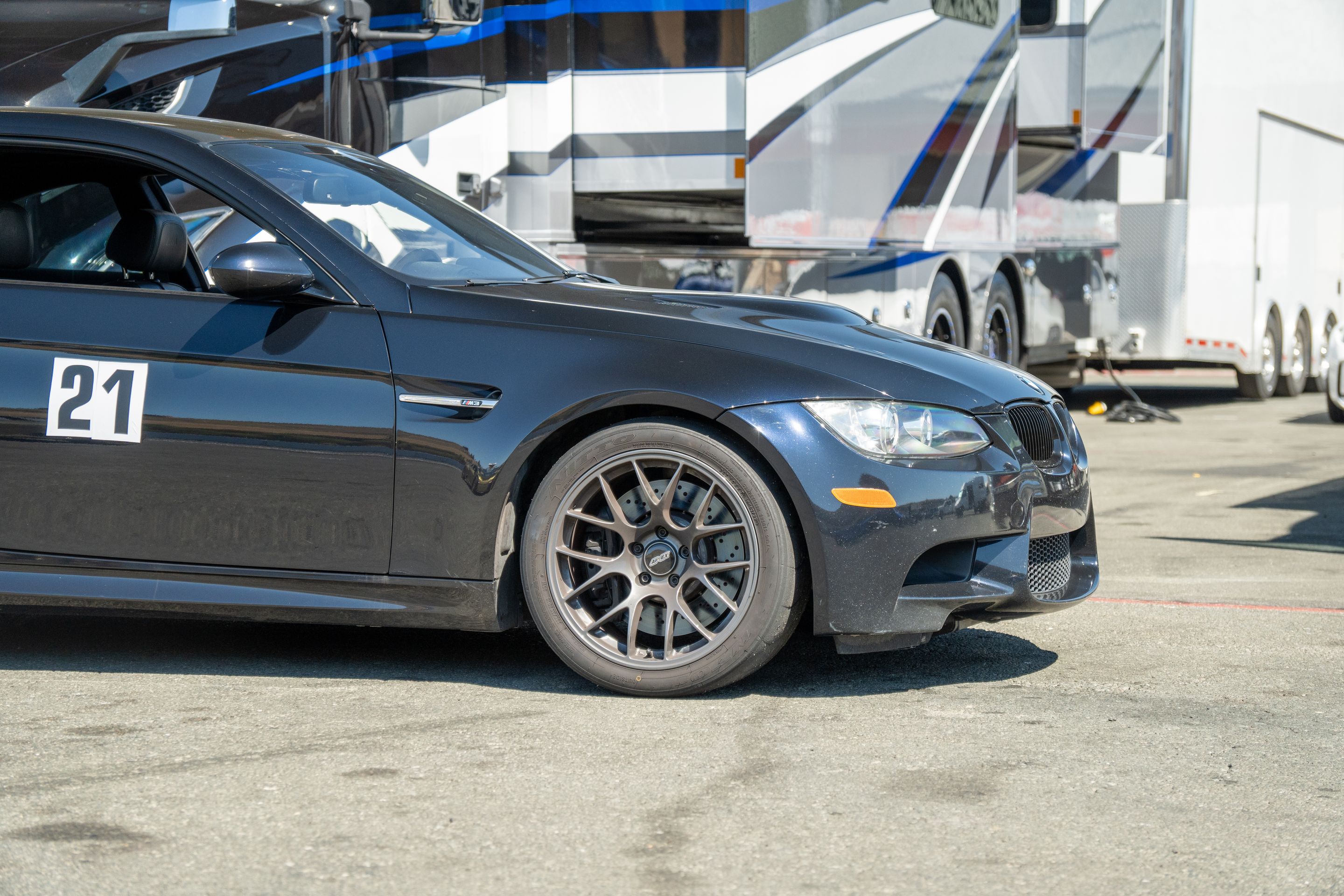 Grey BMW E92 Coupe M3 with 18" EC-7 Apex wheels in Anthracite