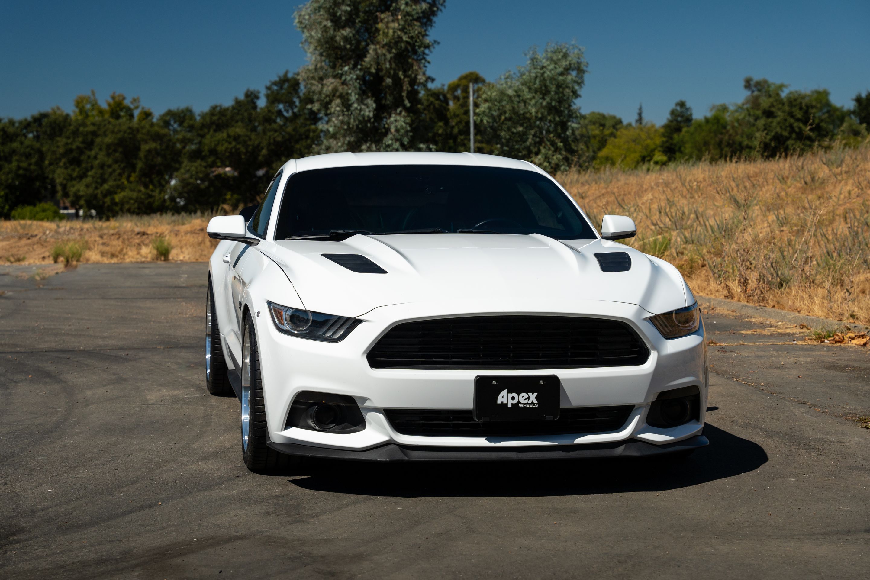 White Ford S550 Mustang GT with 19" ML-10RT Apex wheels in Machined Lip Brushed Clear