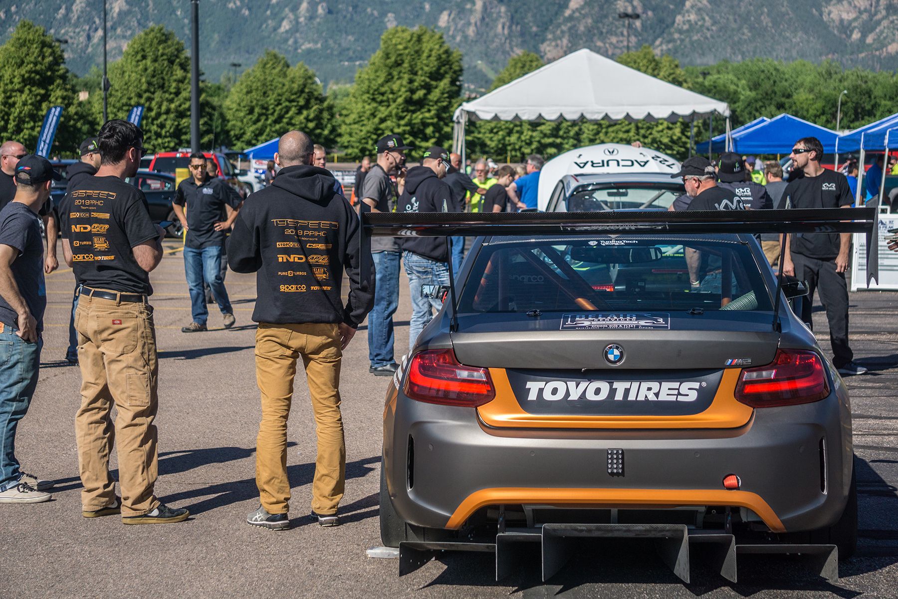 Grey BMW F87 M2 with 18" FL-5 Apex wheels in Satin Black