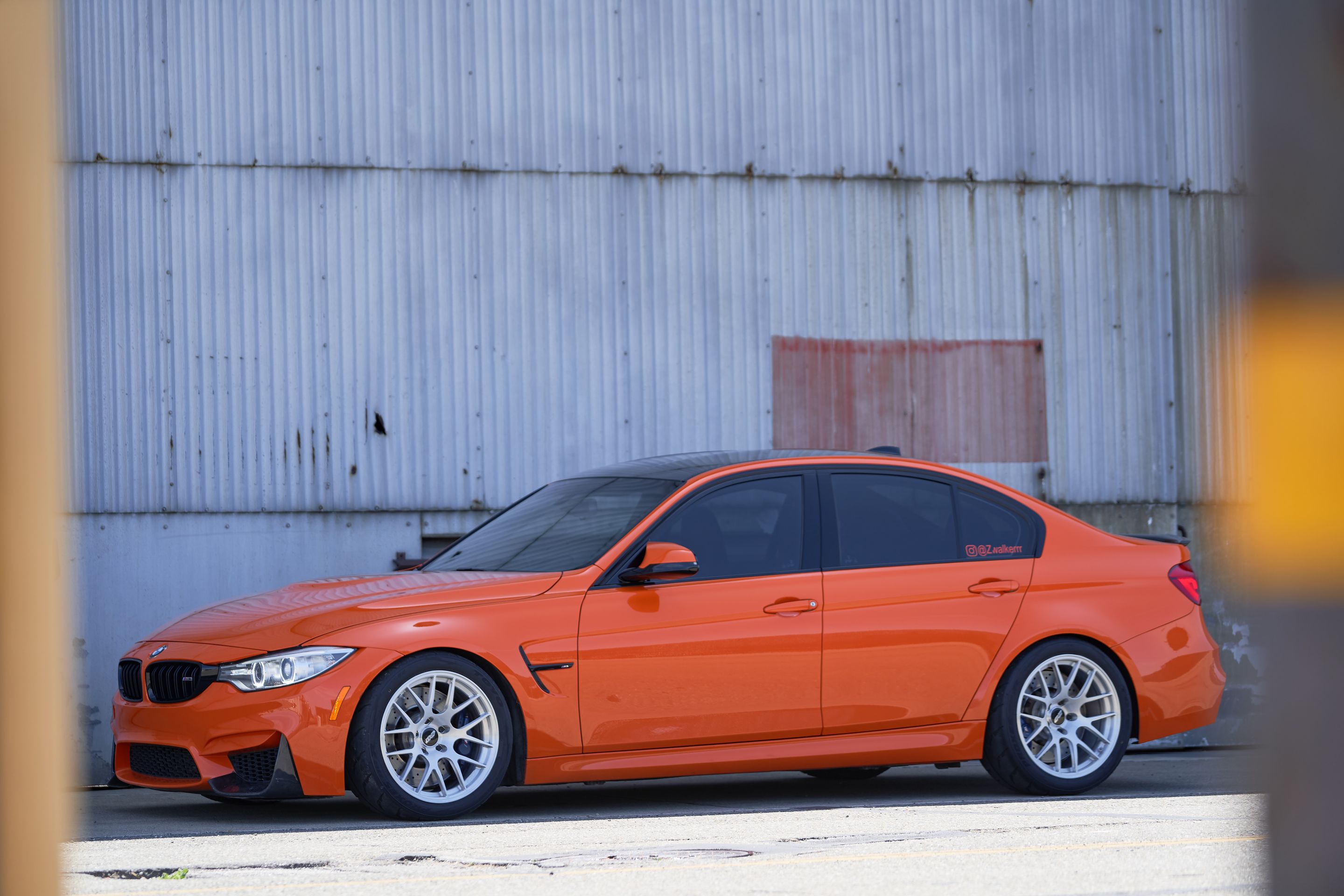 Orange BMW F80 M3 with 18" EC-7R Apex wheels in Brushed Clear