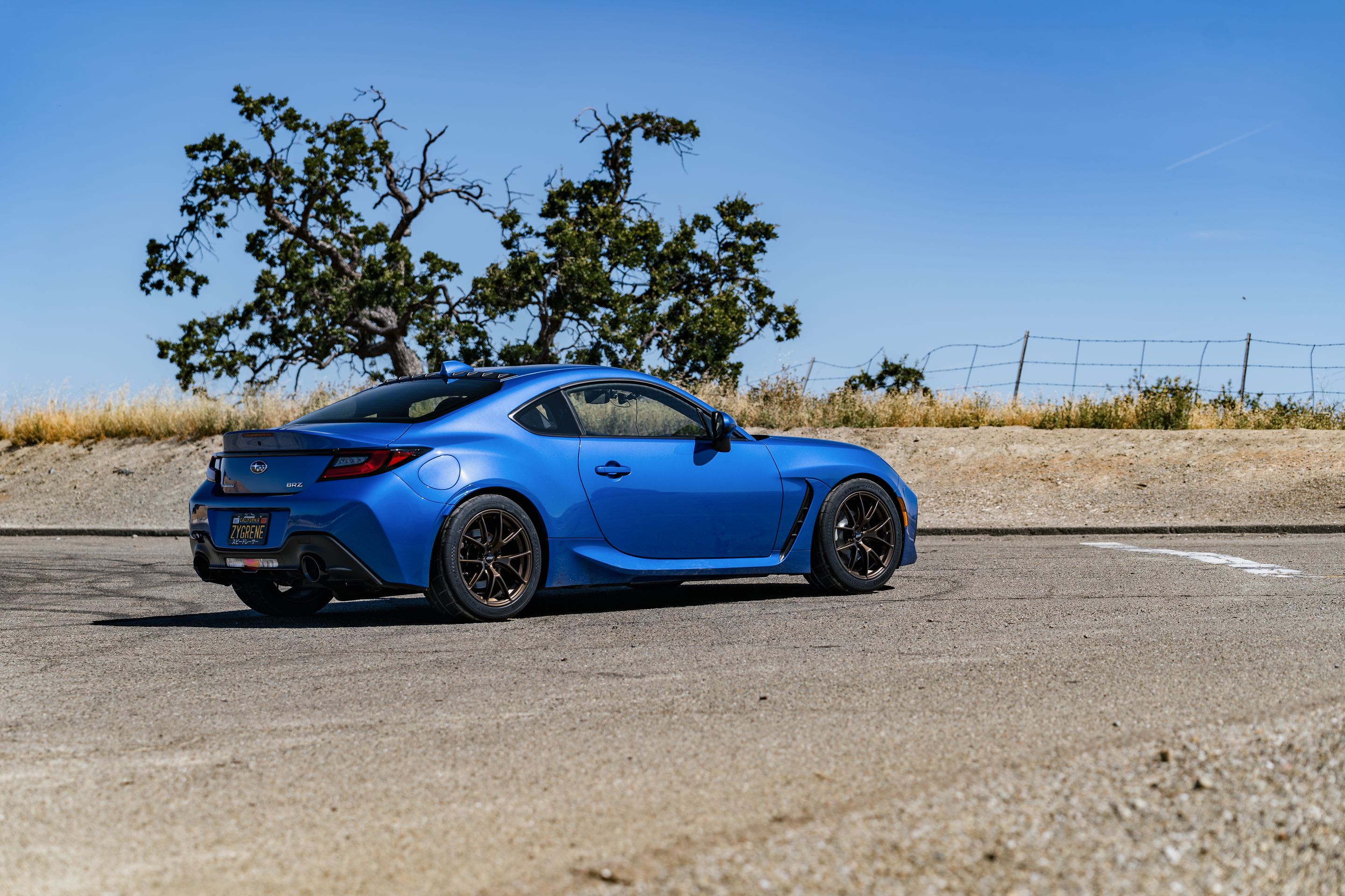 Blue Subaru ZD8 / Gen 2 BRZ with 17" VS-5RS Apex wheels in Satin Bronze