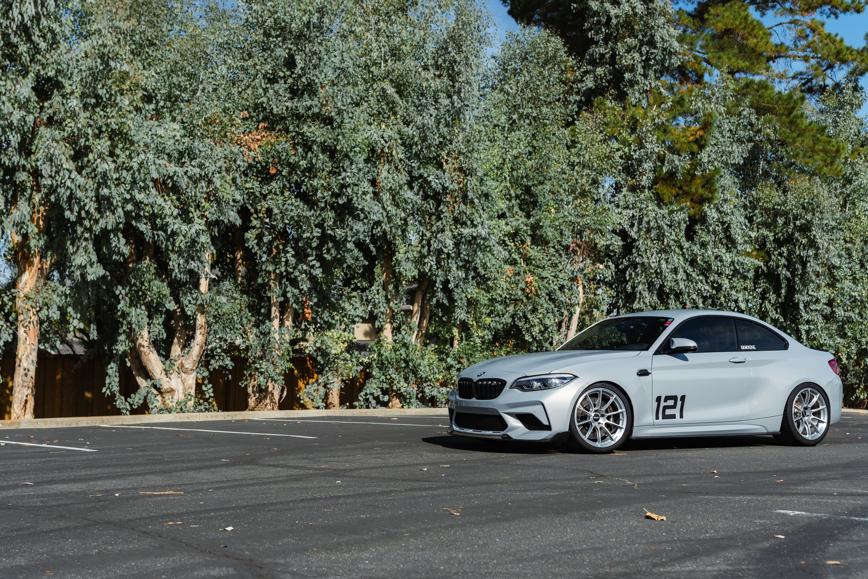 Silver BMW F87 M2 with 19" SM-10RS Apex wheels in Brushed Clear